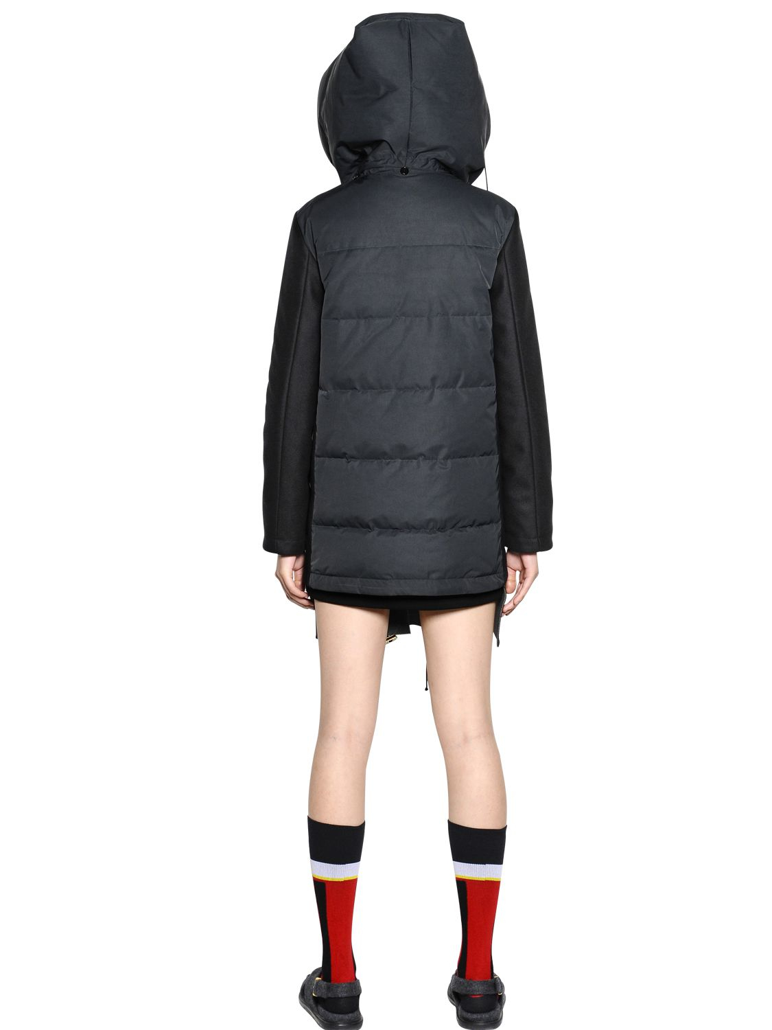 Marni Hooded Nylon Wool Down Jacket in Blue Lyst