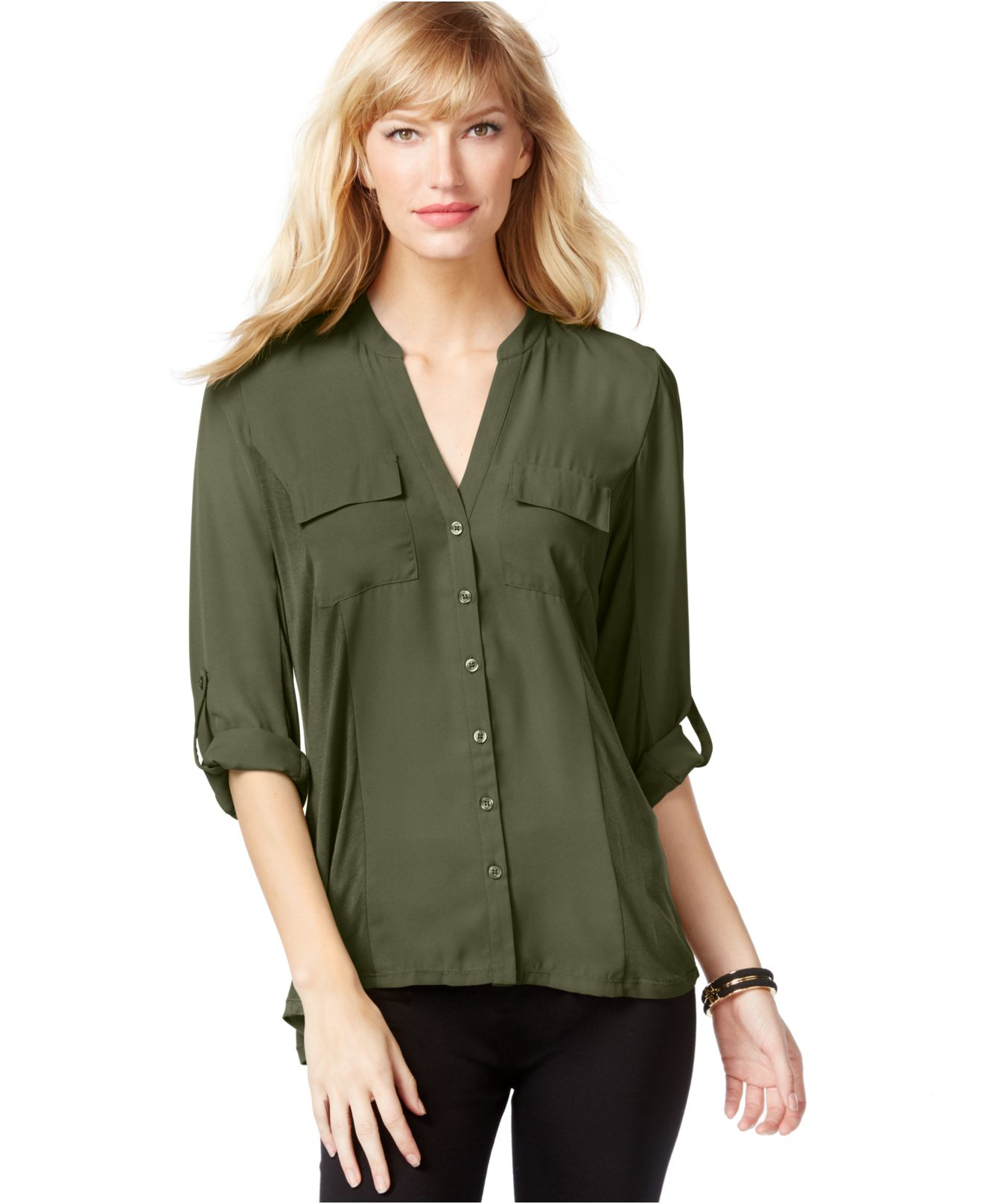 macys green blouses