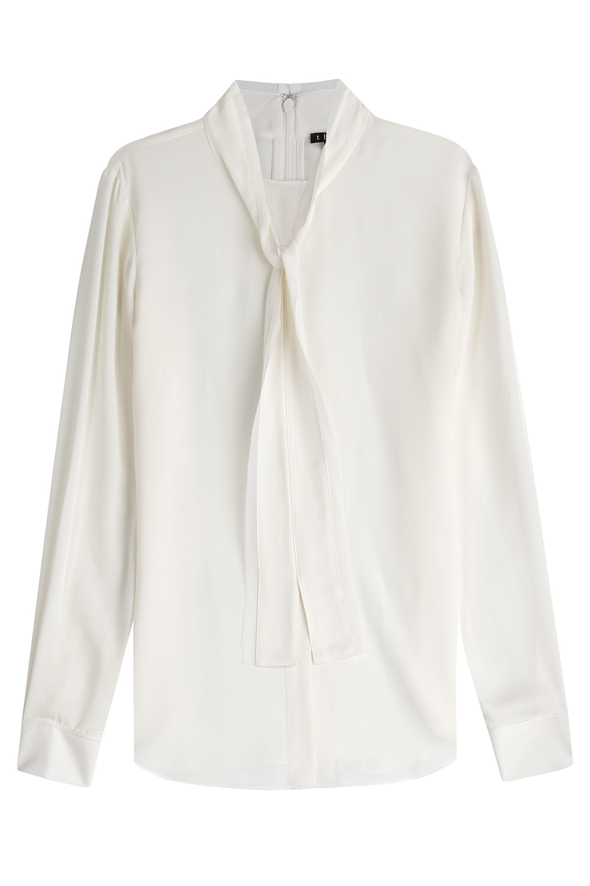 white silk tie blouse