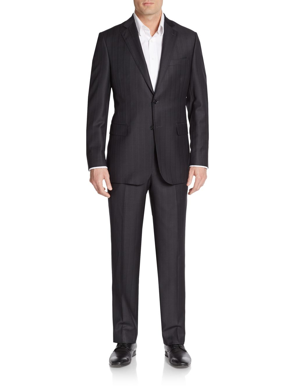 Lyst Saks Fifth Avenue Regularfit Striped Wool & Silk Suit in Black