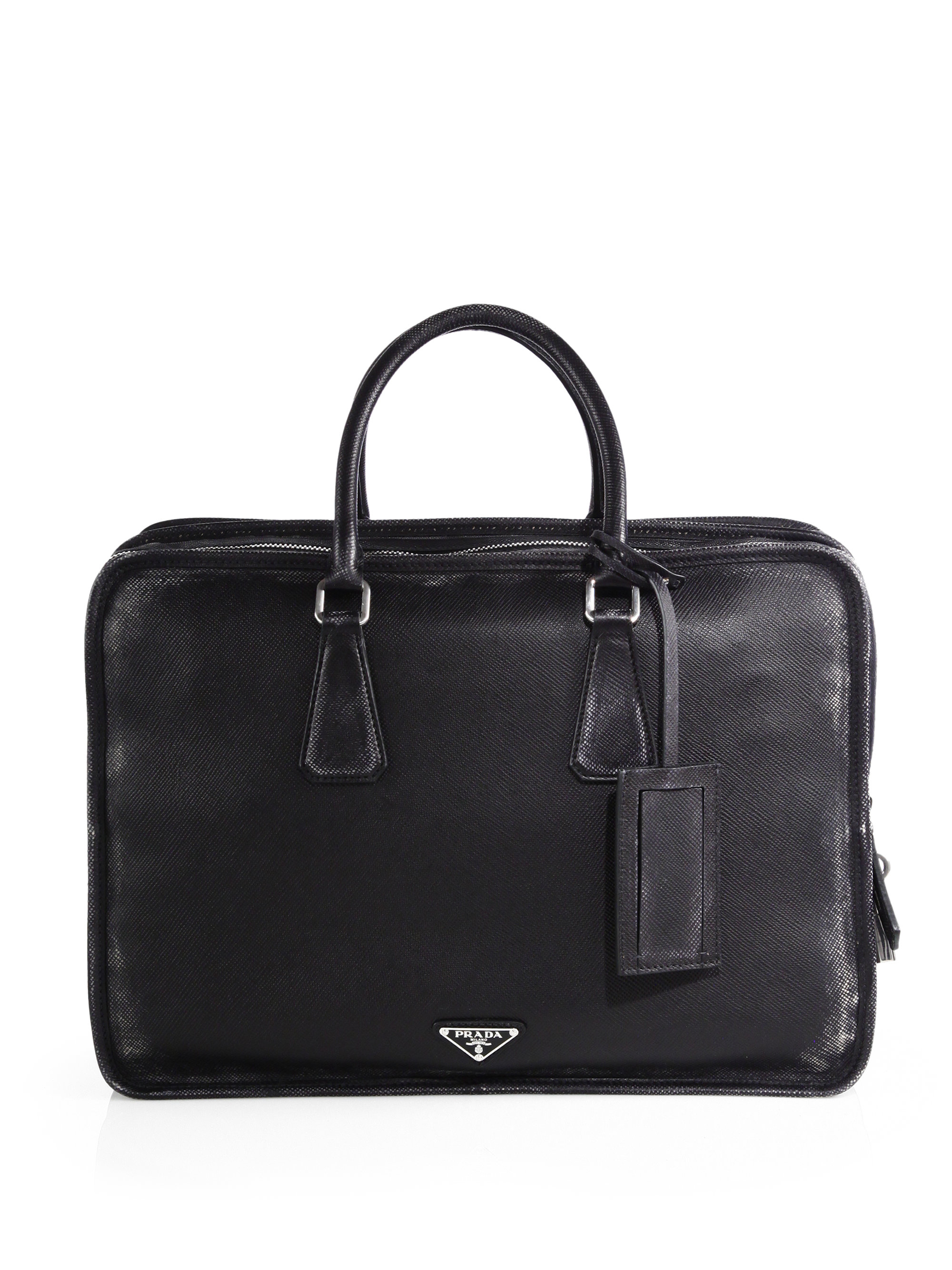 Prada Saffiano Cuir Briefcase in Black for Men | Lyst  