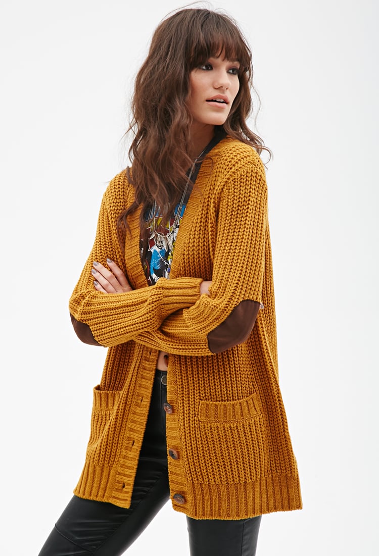 Forever 21 Chunky Knit V-neck Cardigan in Yellow | Lyst