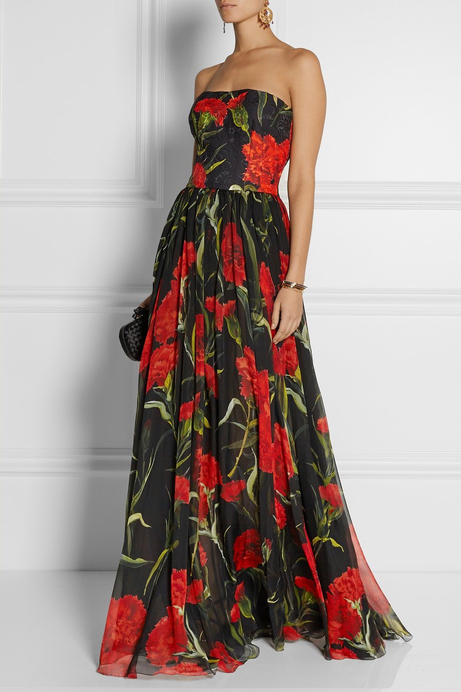 Dolce & Gabbana Printed Floral-Brocade And Chiffon Gown in Black - Lyst