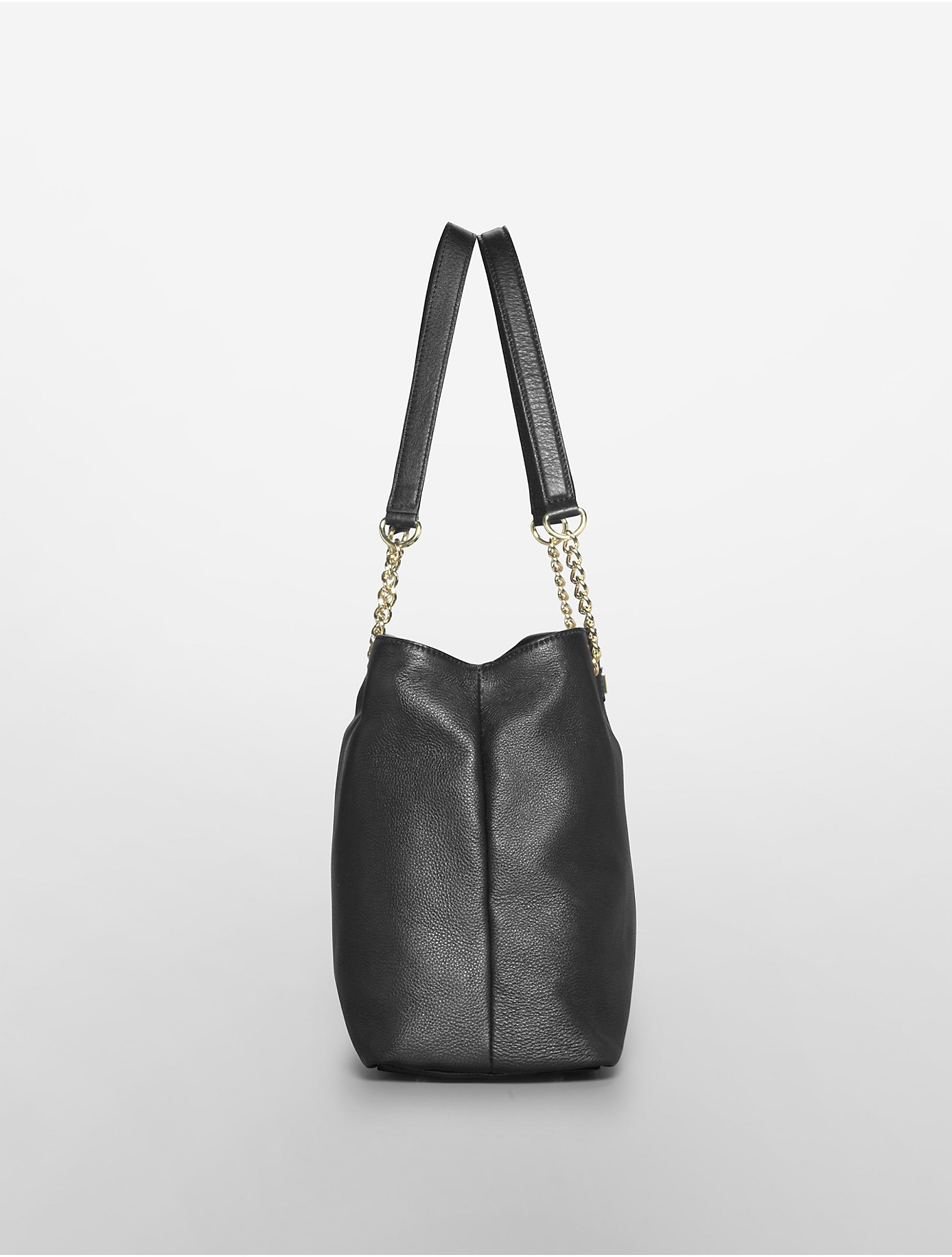 Lyst - Calvin Klein Chain Detail Leather Capacity Tote in Black