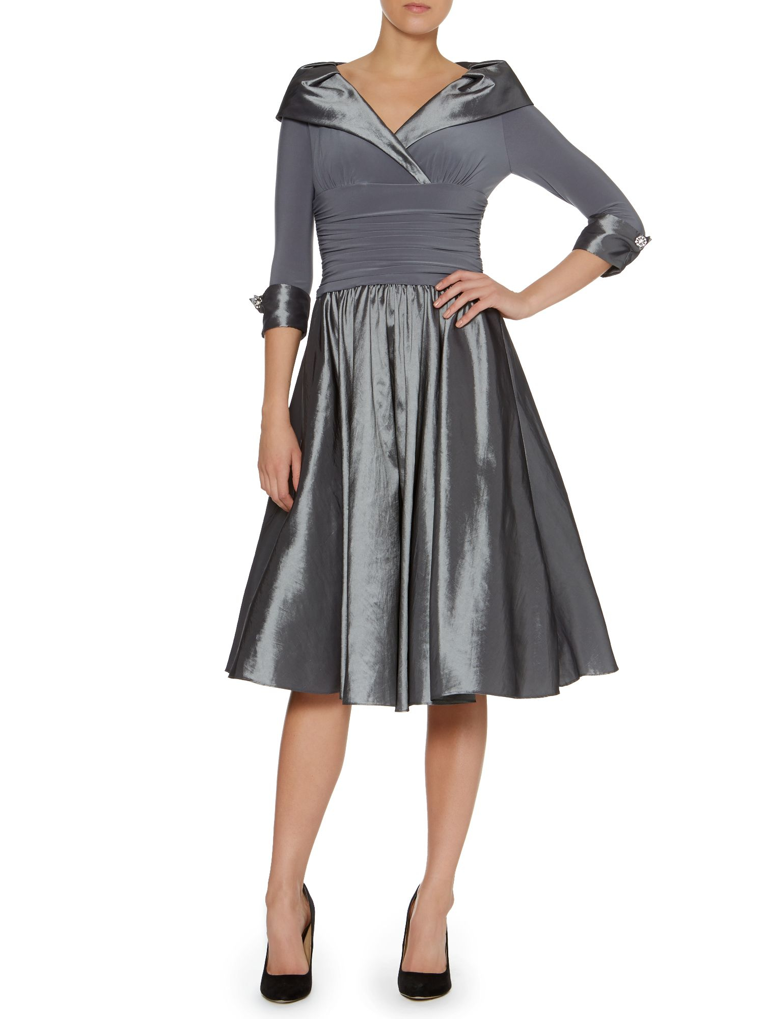 Eliza J 3/4 Sleeve Ruched Waist Dress in Pewter (Metallic) - Lyst