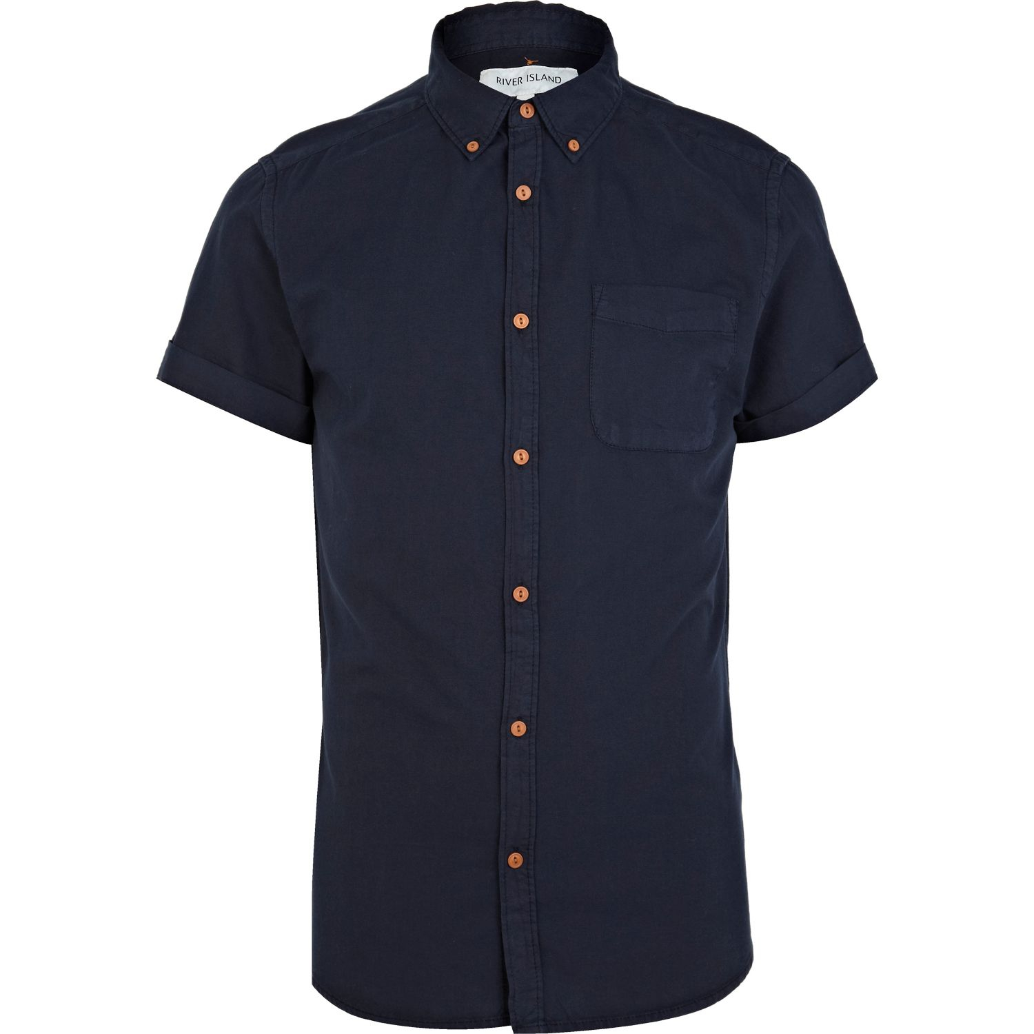 River island Navy Blue Oxford Short Sleeve Shirt in Blue for Men | Lyst
