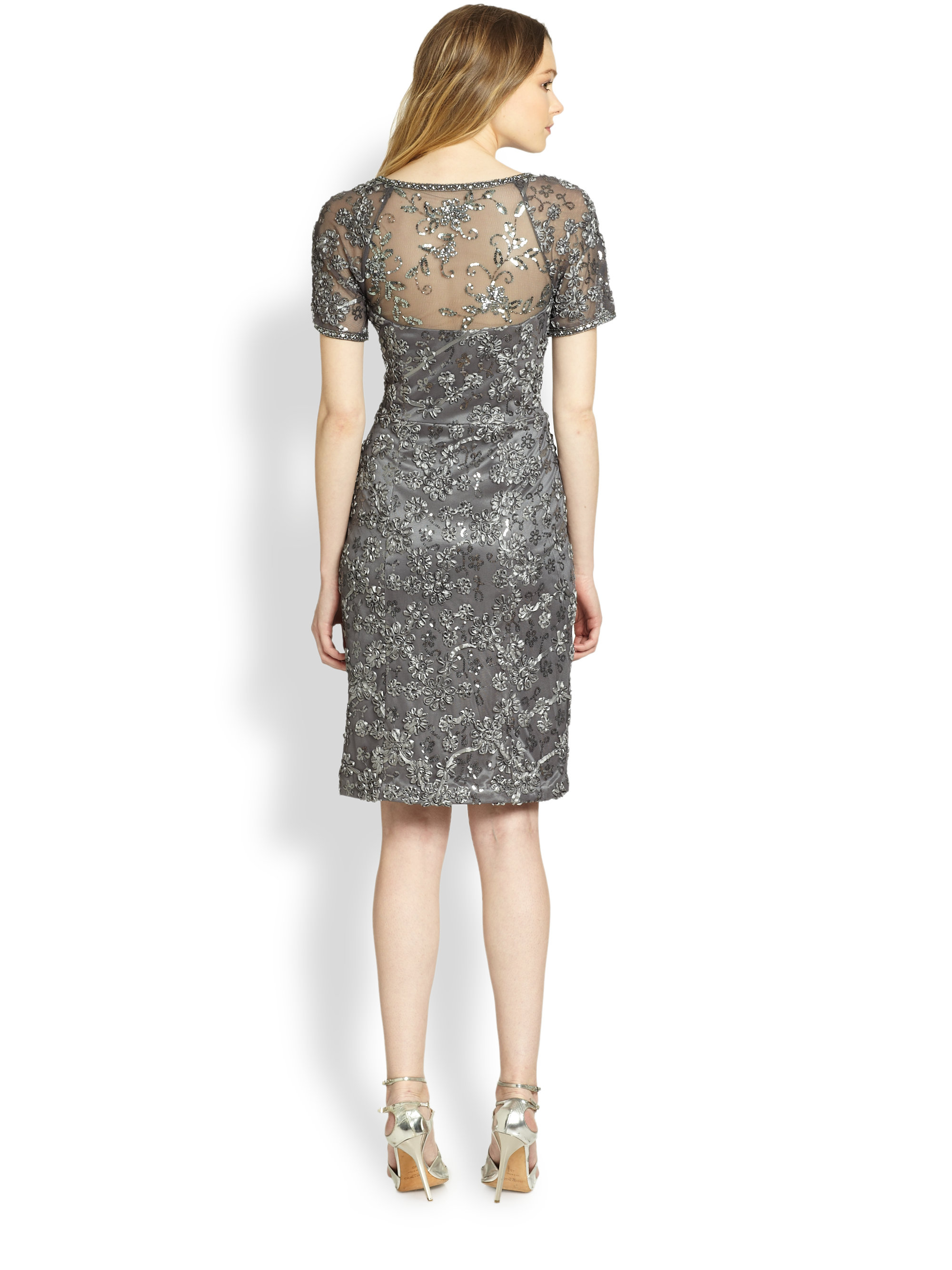 Lyst - Sue wong Illusion-top Cocktail Dress in Gray
