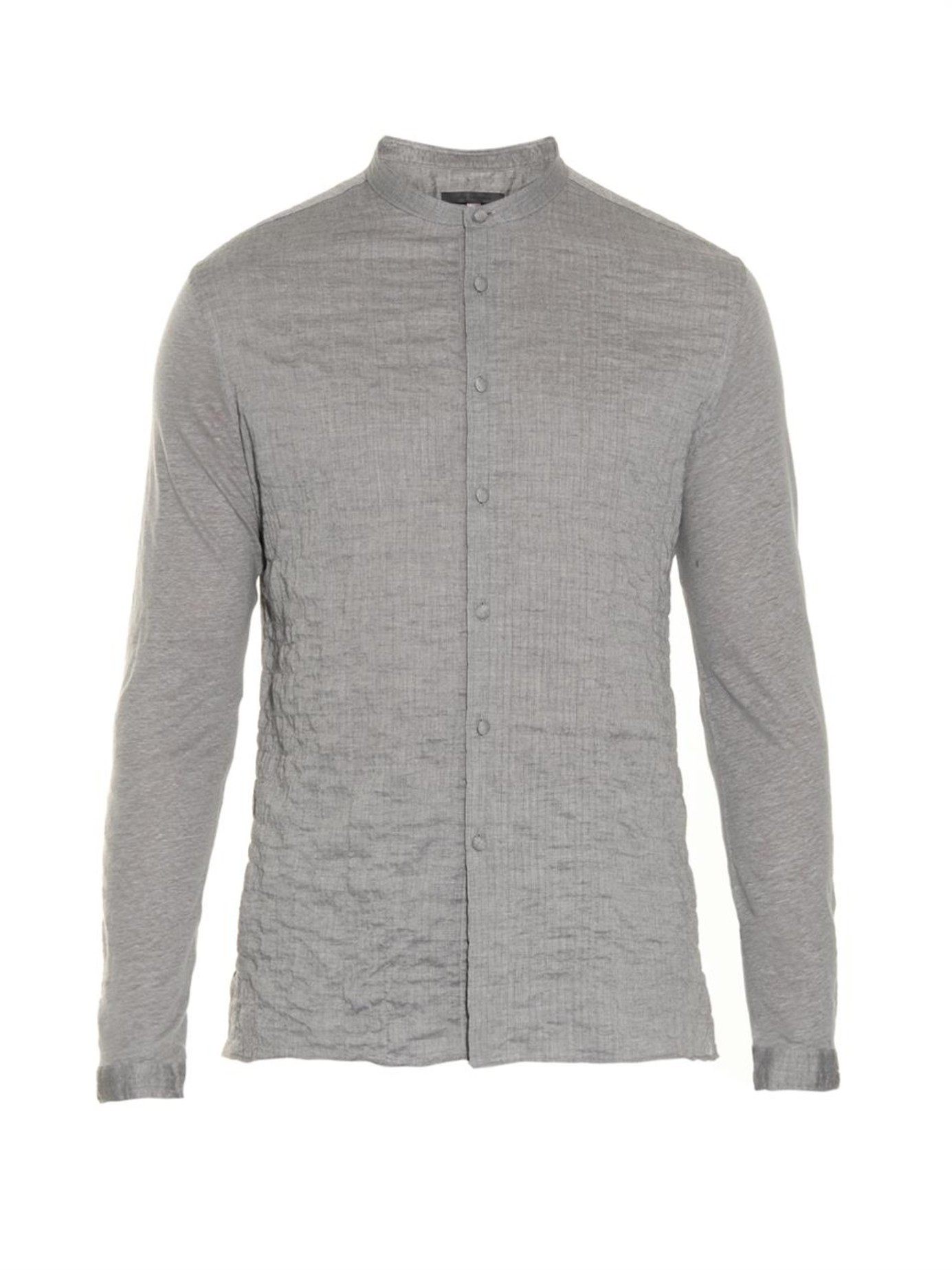 Lyst - John varvatos Collarless Cotton-Blend And Linen Shirt in Gray ...