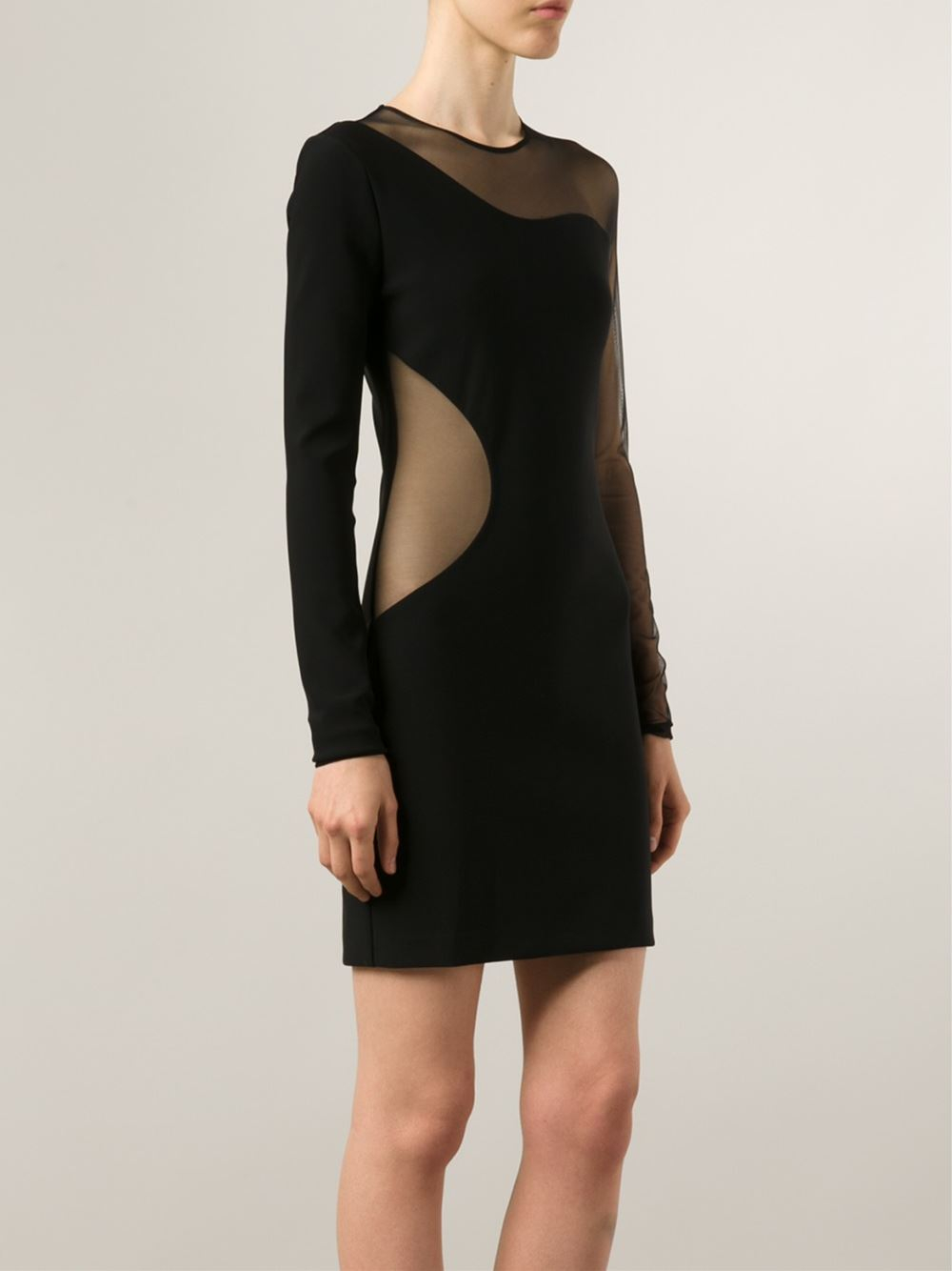 Mugler Sheer Panel Fitted Dress in Black | Lyst