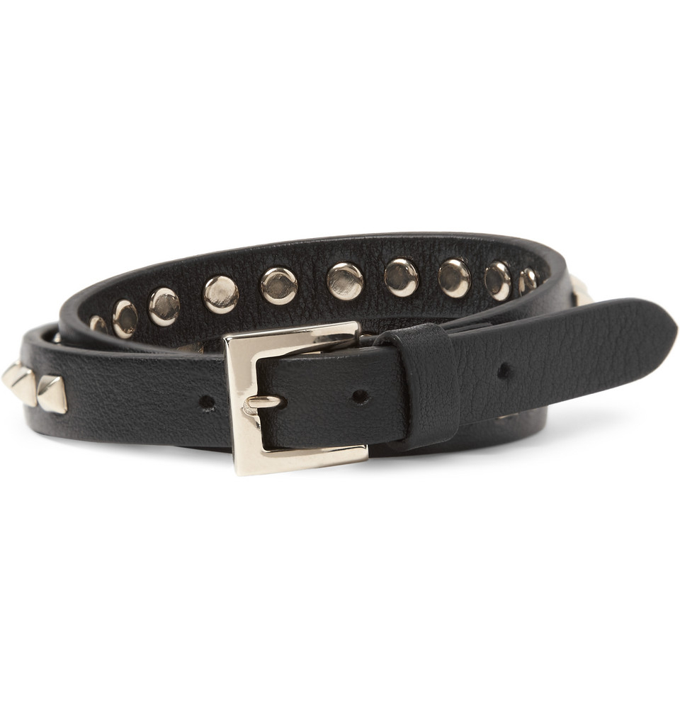 Lyst - Valentino Studded Leather Wrap Bracelet in Black for Men