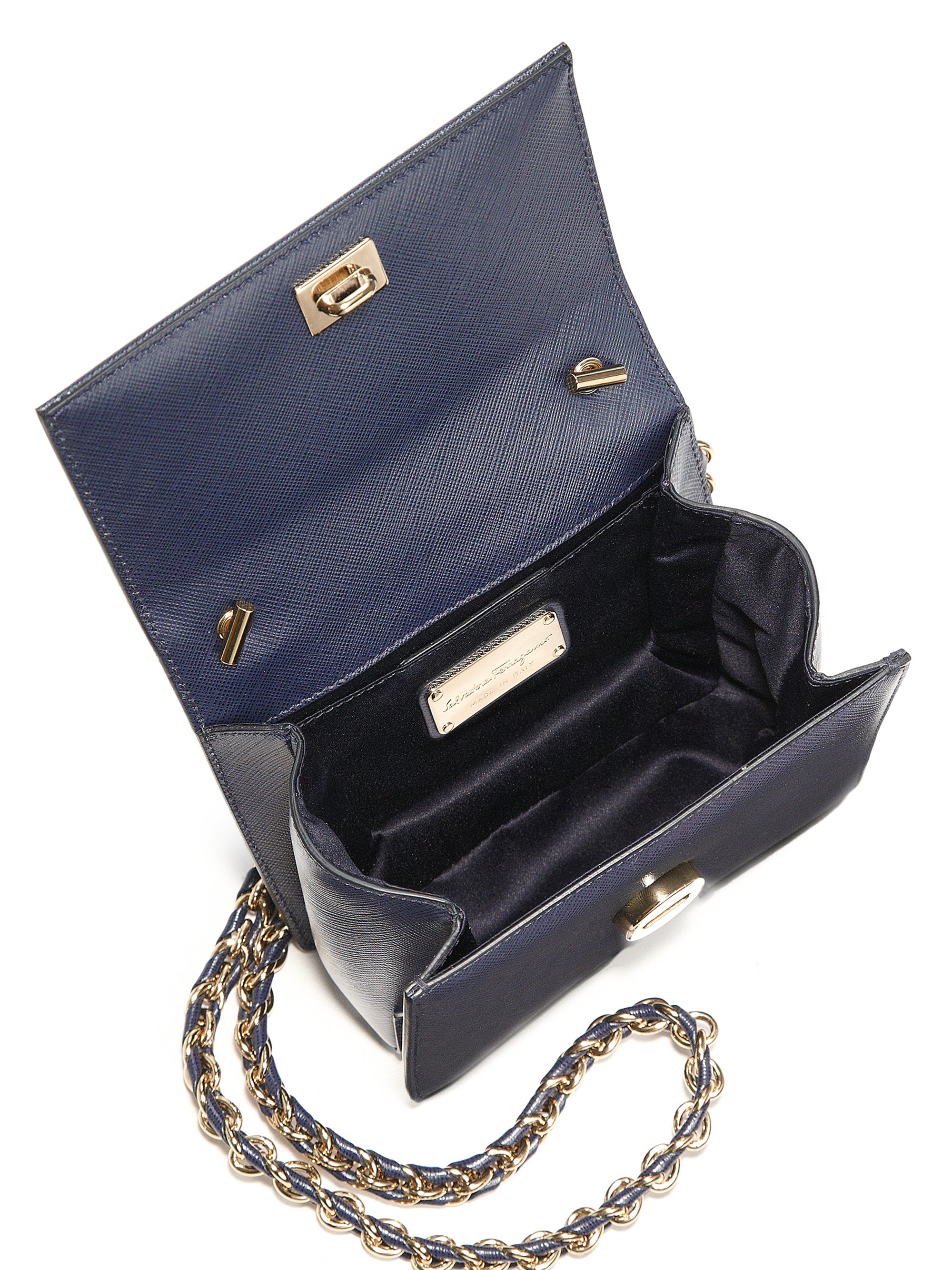 Lyst - Ferragamo Ginny Mini Saffiano Leather Chain Crossbody Bag in Blue