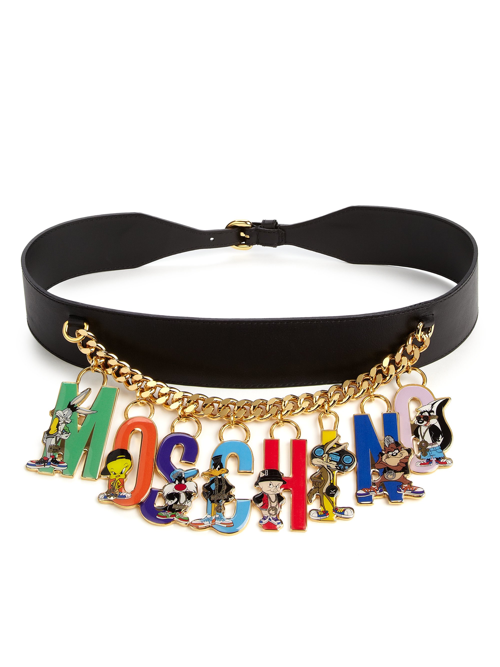 Moschino Leather Logo Charm Belt In Black Black Multi Lyst