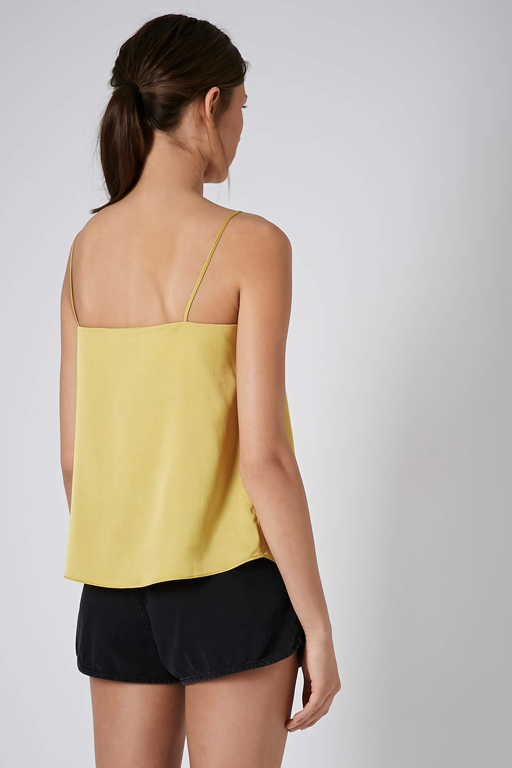 Lyst Satin Straight Neck Cami Top in Yellow