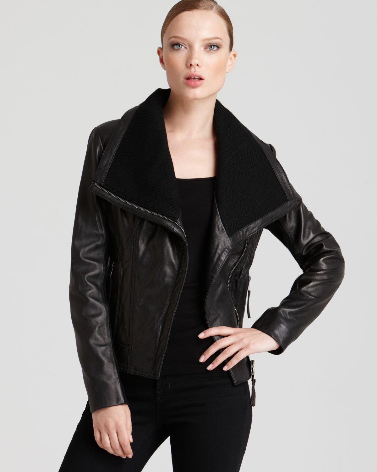 Michael Kors Asymmetrical Leather Jacket In Black Lyst Gallery