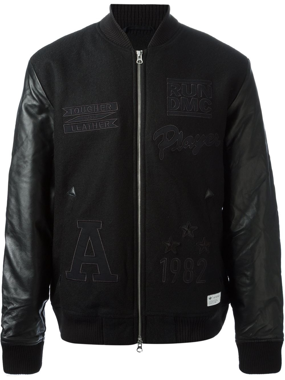 Adidas Leather Sleeve Varsity Bomber Jacket in Black for Men | Lyst