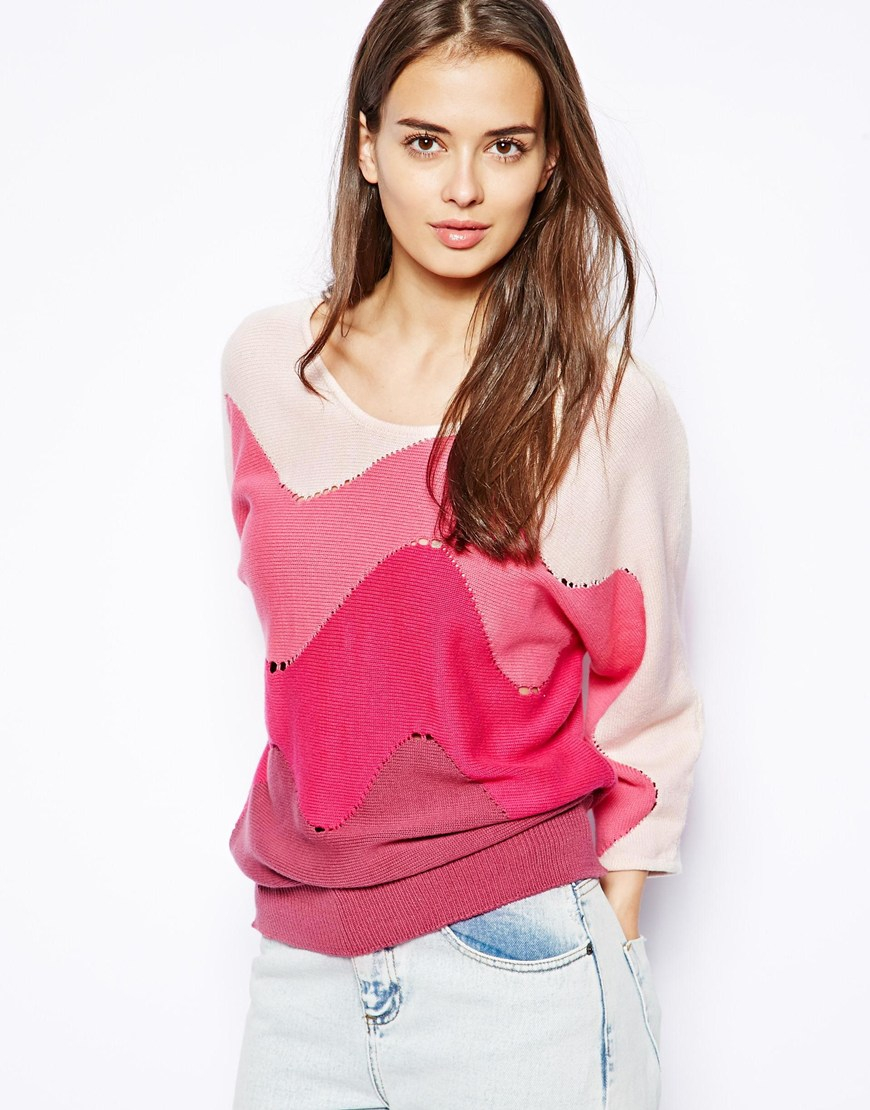 pink colour block jumper