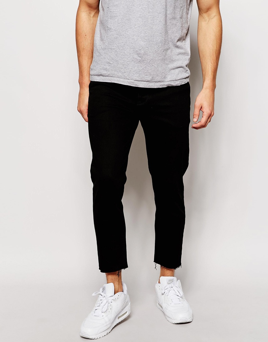 Lyst - Asos Skinny Jeans With Raw Hem In Cropped Length in Black for Men