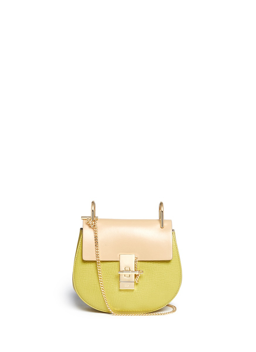 Chlo Drew Mini Color-Blocked Leather Shoulder Bag in Yellow | Lyst