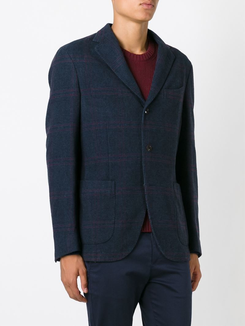 Boglioli Plaid Three Button Blazer in Blue for Men