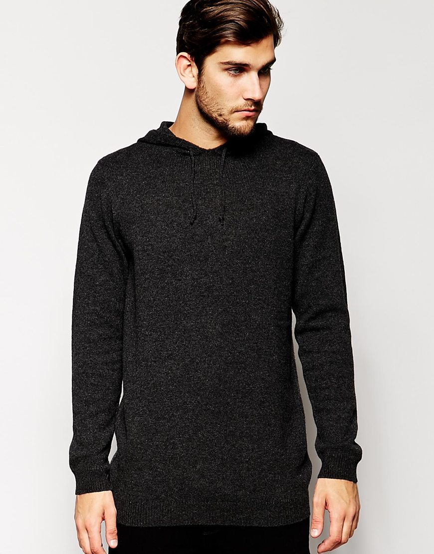 Lyst - Asos Longline Knitted Lambswool Rich Hoodie in Gray for Men