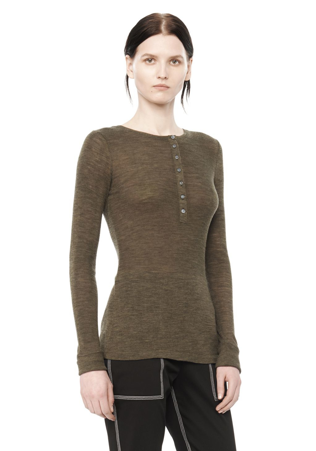 Lyst - Alexander Wang Ribbed Long Sleeve Henley in Green