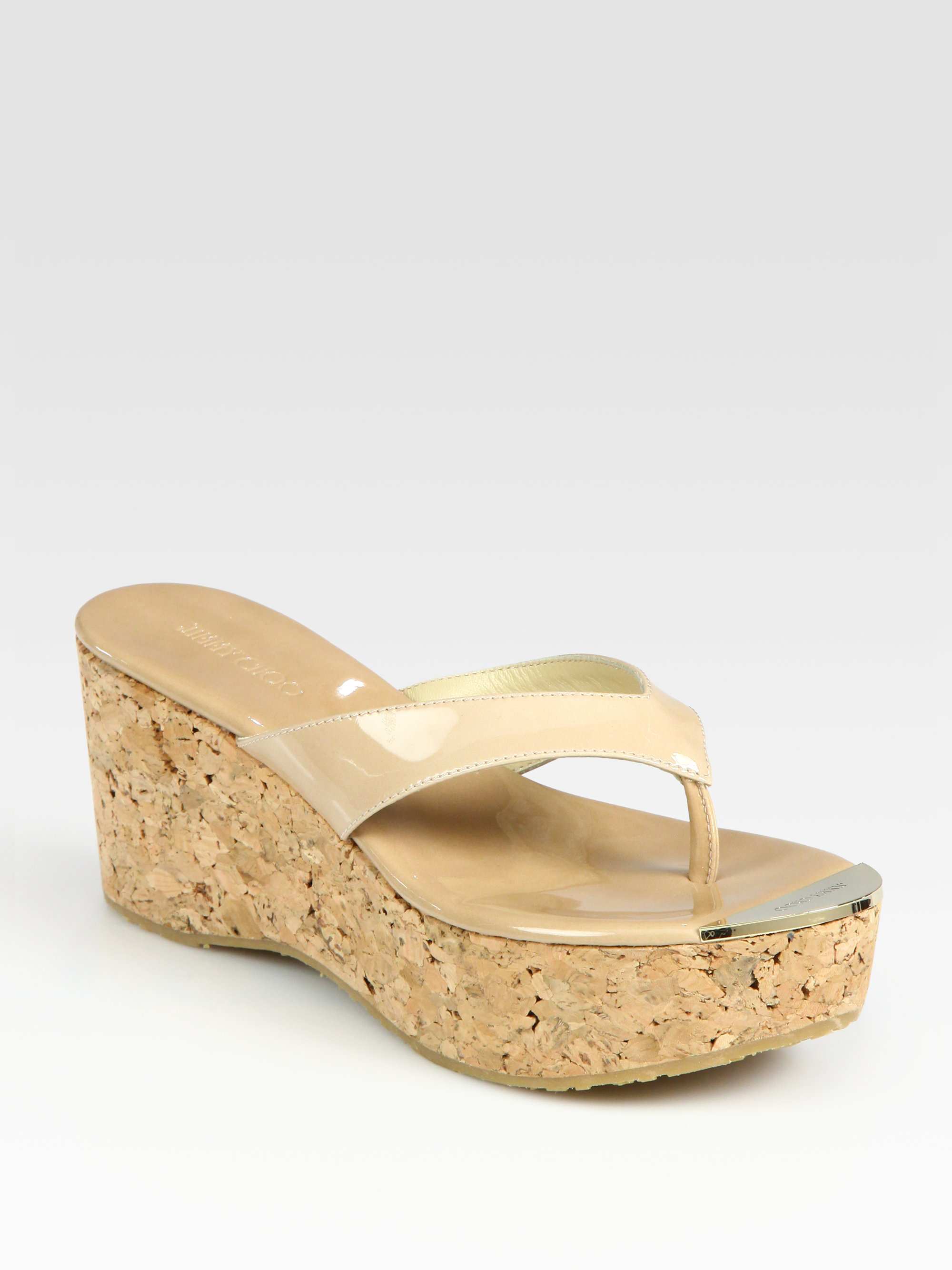 Lyst - Jimmy Choo Patent Leather Wedge Sandals in Natural