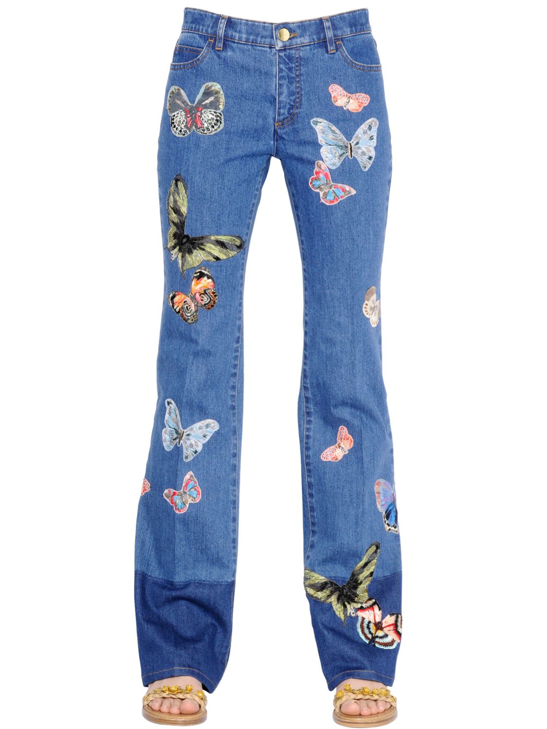 Valentino Butterfly Patches Cotton Denim Jeans in Blue | Lyst
