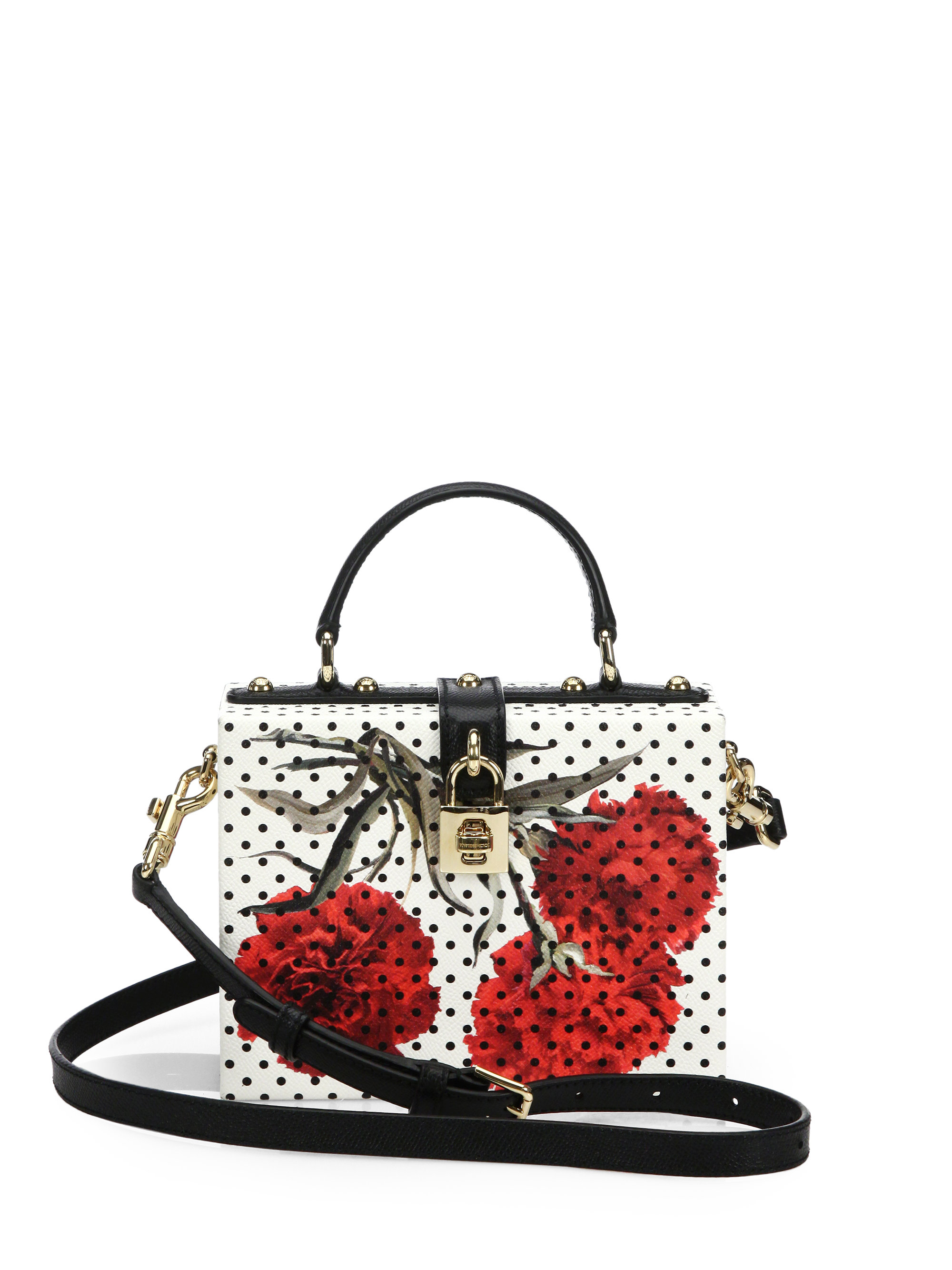 Lyst - Dolce & gabbana Polka-dot Floral Textured-leather Shoulder Bag in White