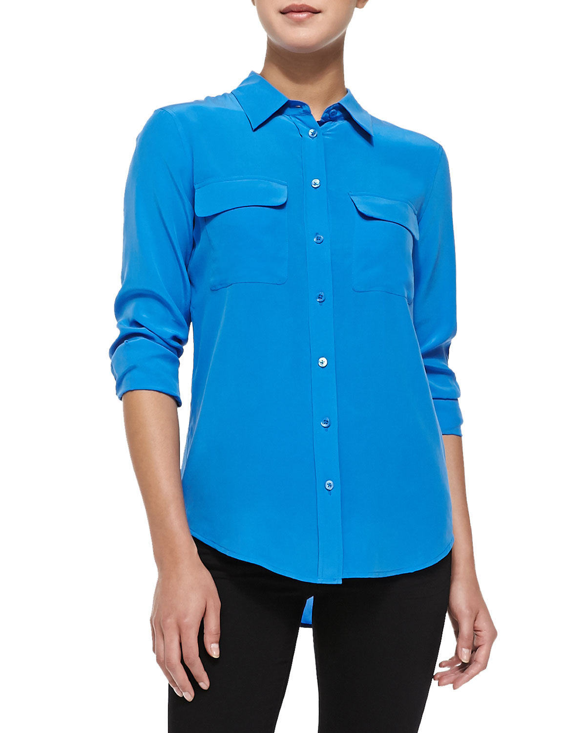 blue silk blouse uk