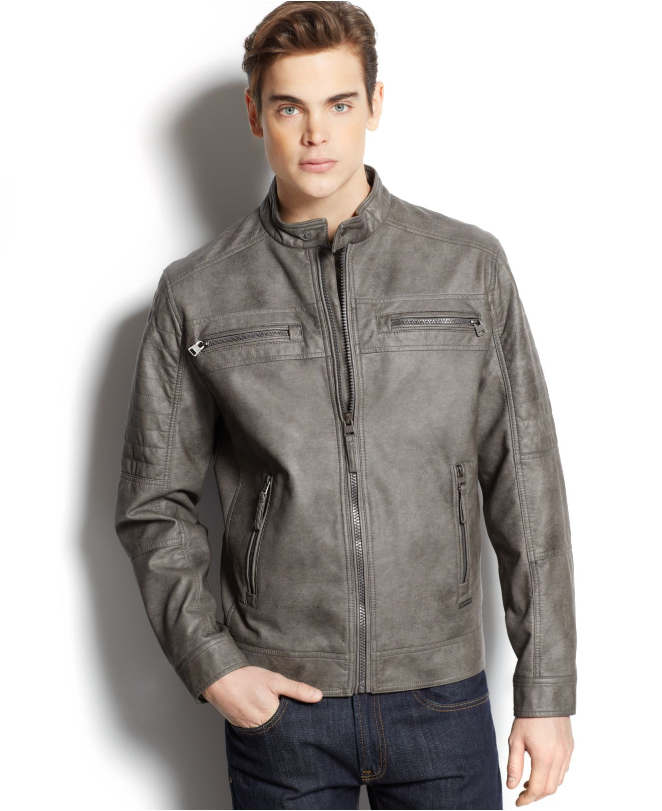 calvin klein leather jacket mens