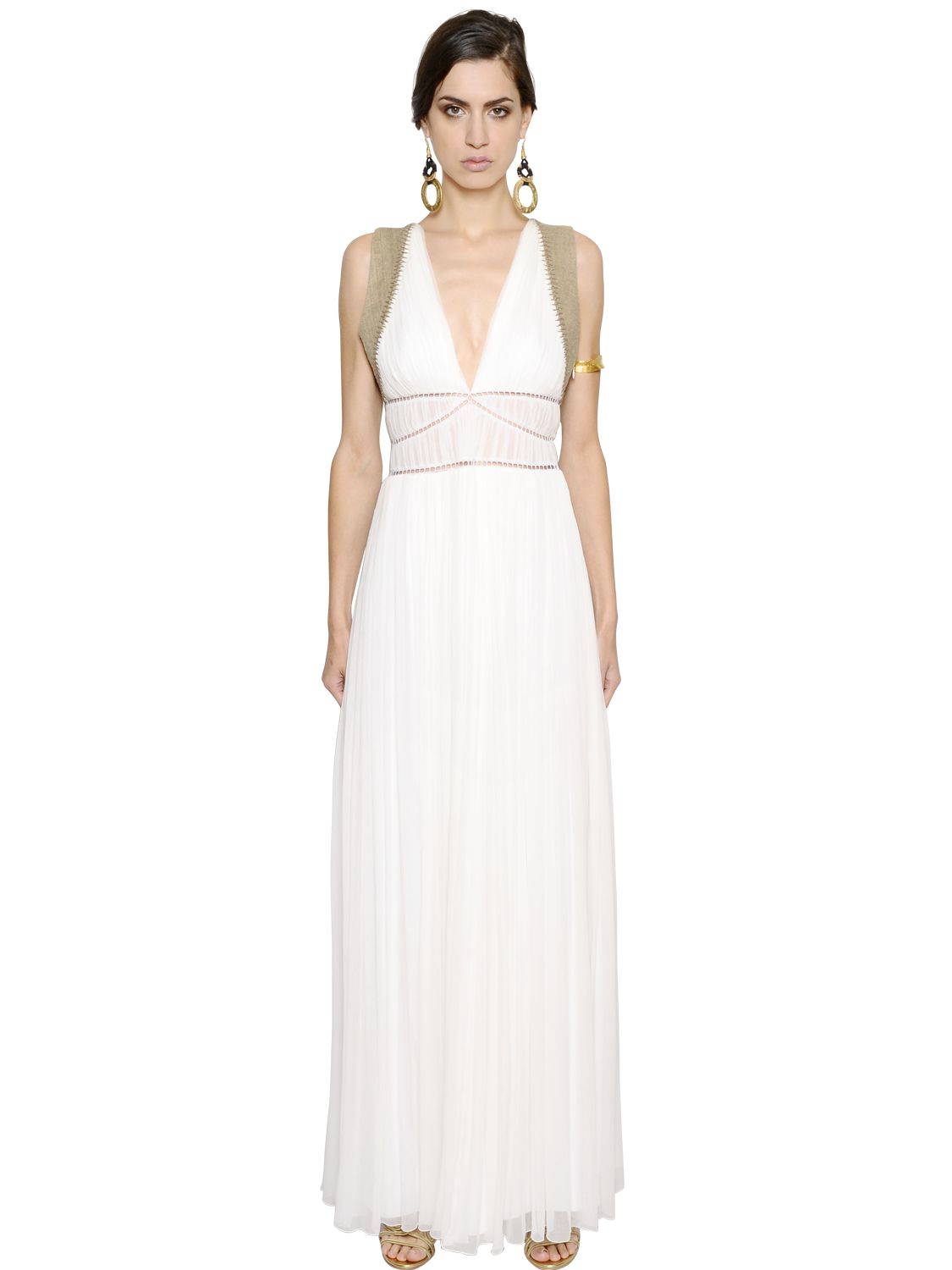 Alberta Ferretti Lace Long Dress in White - Lyst
