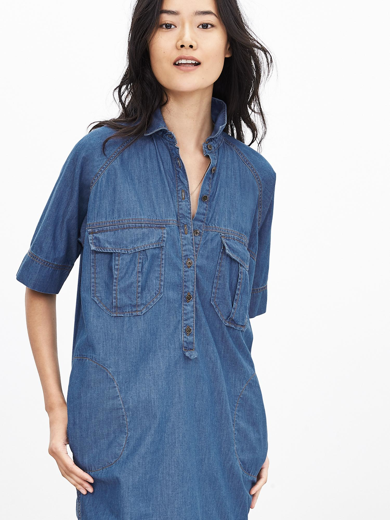 Lyst Banana Republic Dolman Sleeve Denim Shirtdress In Blue Gallery