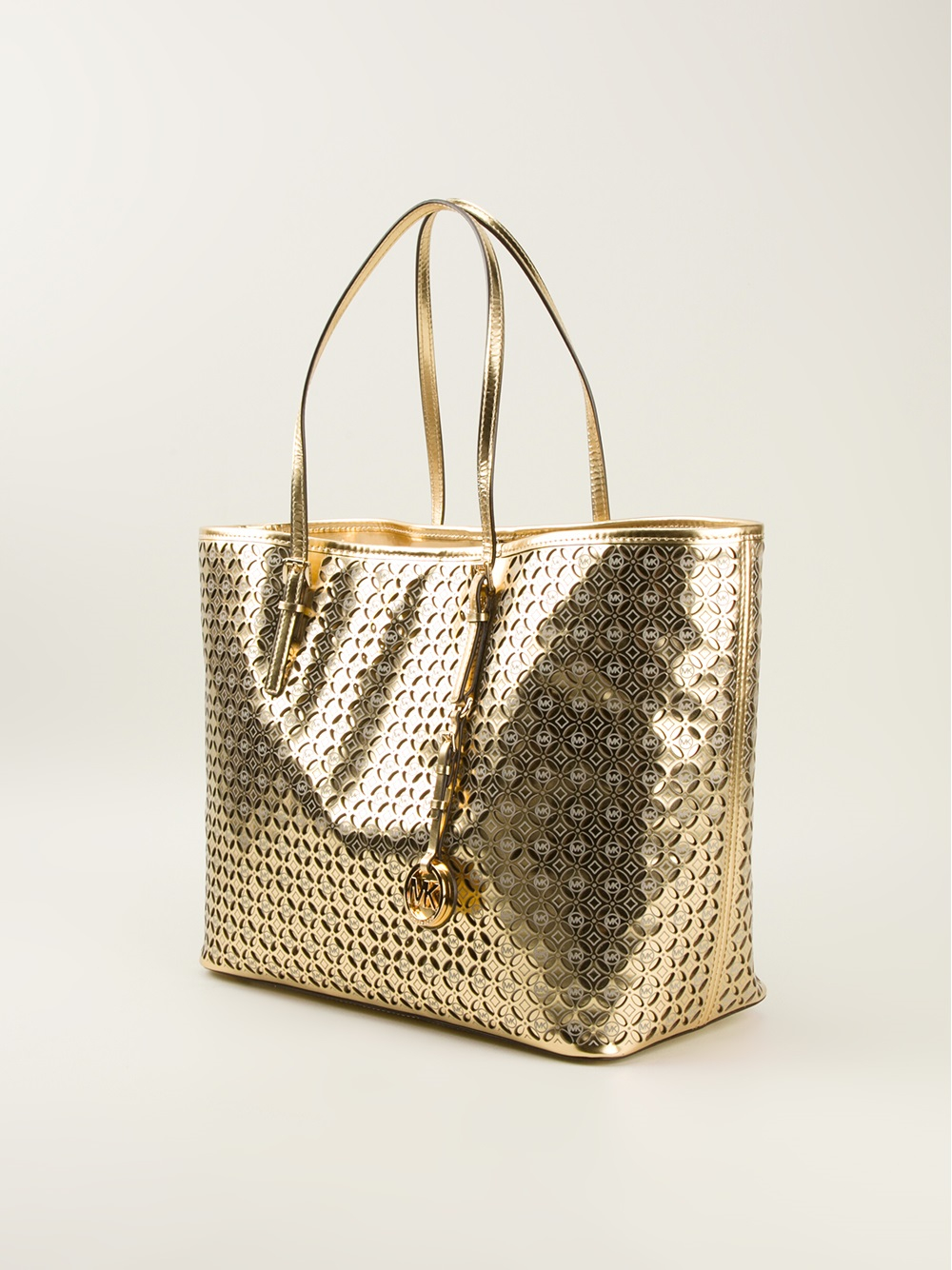 michael kors jet set tote metallic rose gold