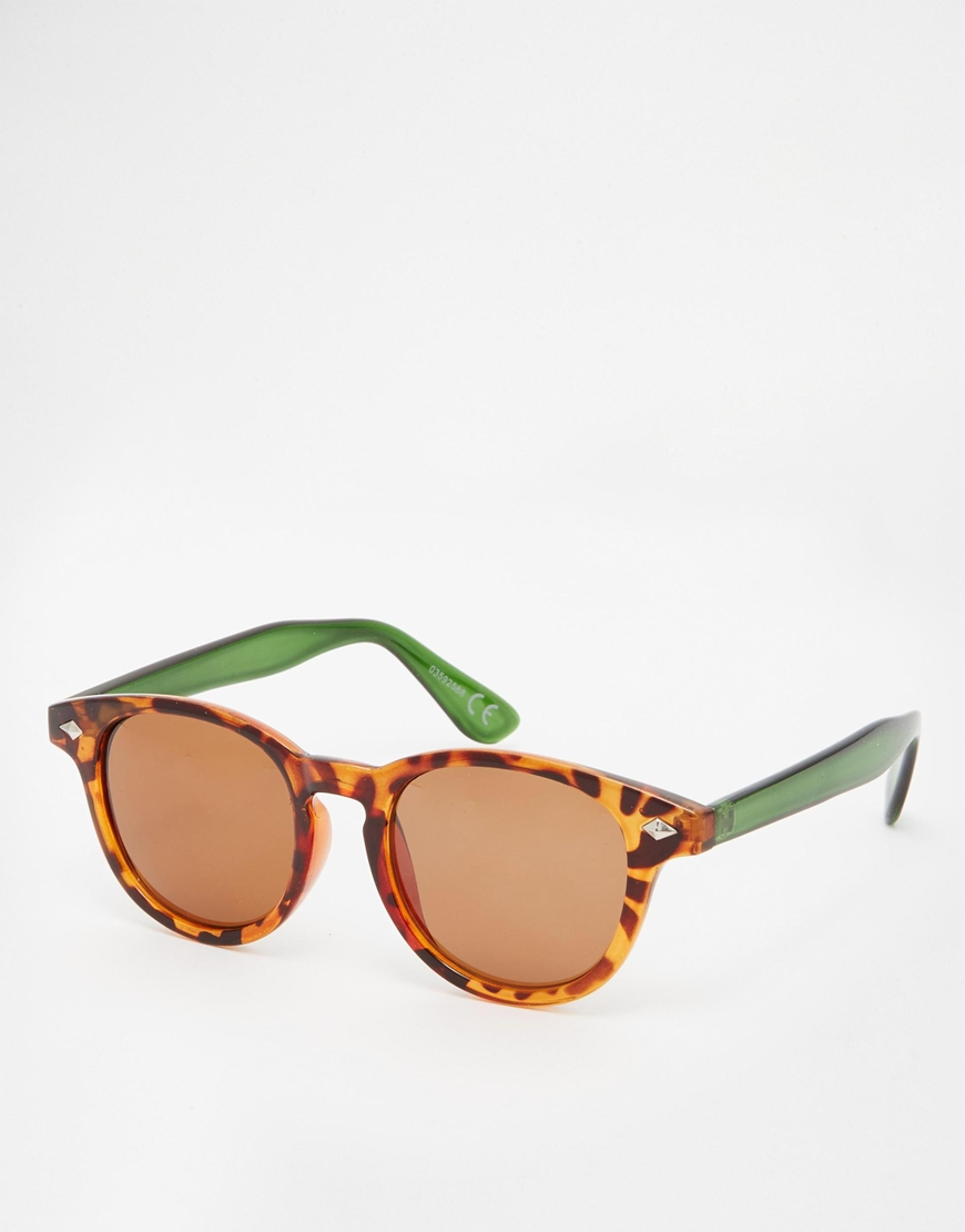 Lyst Asos Round Sunglasses With Contrast Arms In Tortoiseshell In