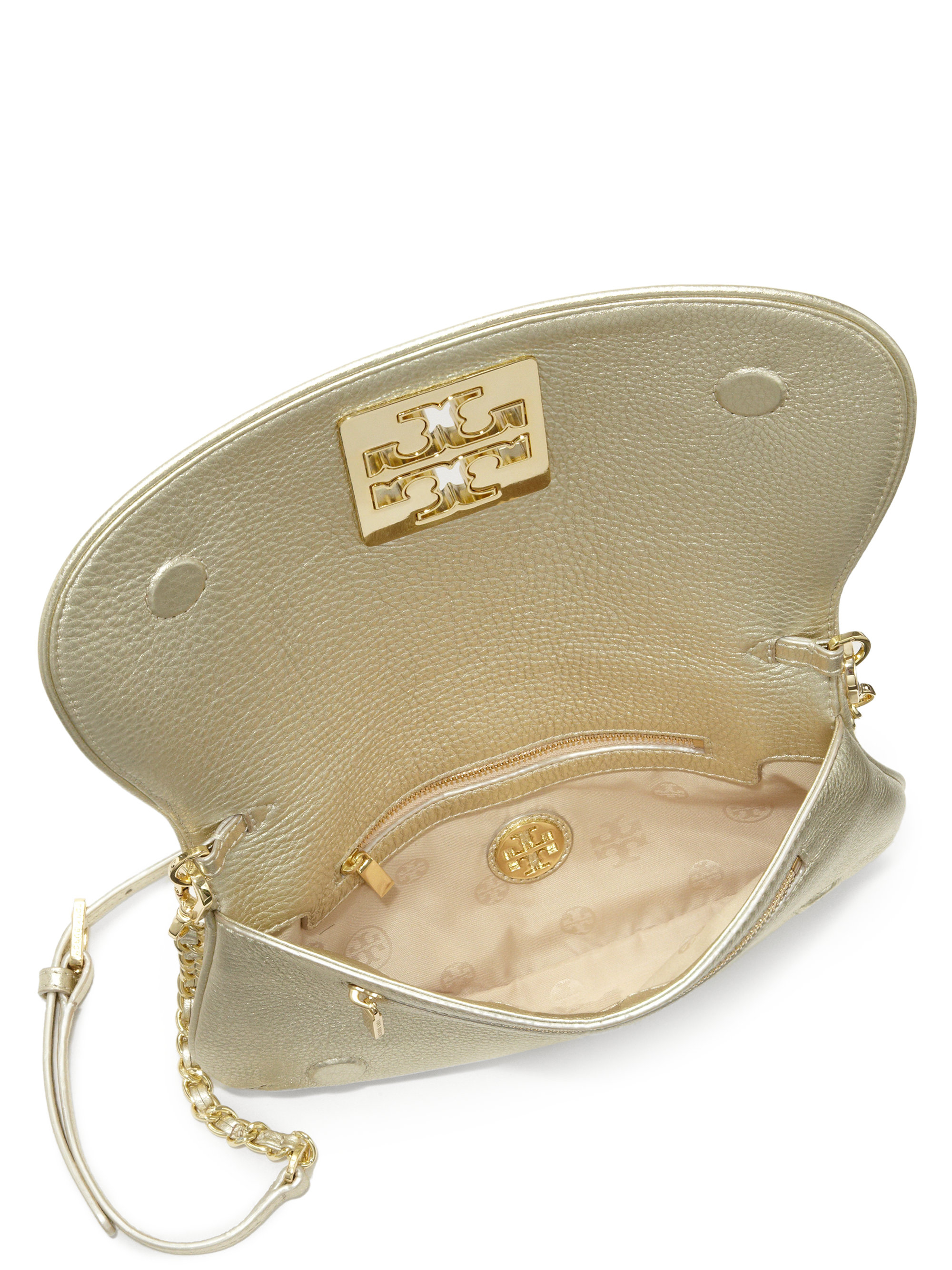 Lyst Tory Burch Britten Convertible Metallic Leather Clutch in Metallic