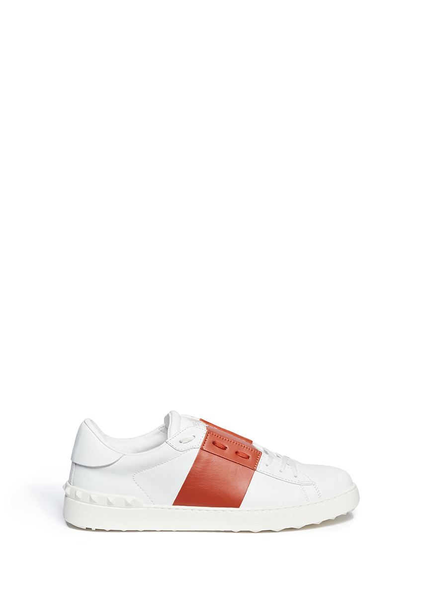 Lyst Valentino 'rockstud' Colourblock Leather Sneakers in Red for Men