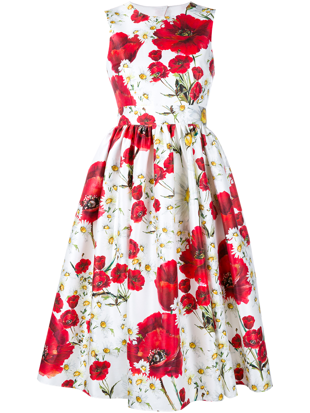 Dolce & gabbana Sleeveless Floral Print Cotton-silk Dress in Red | Lyst