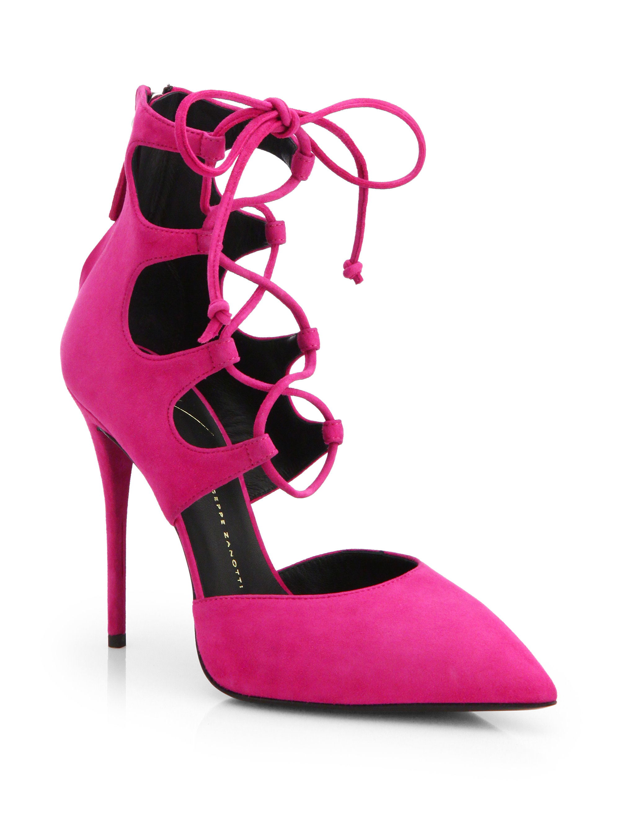 pink suede strappy heels
