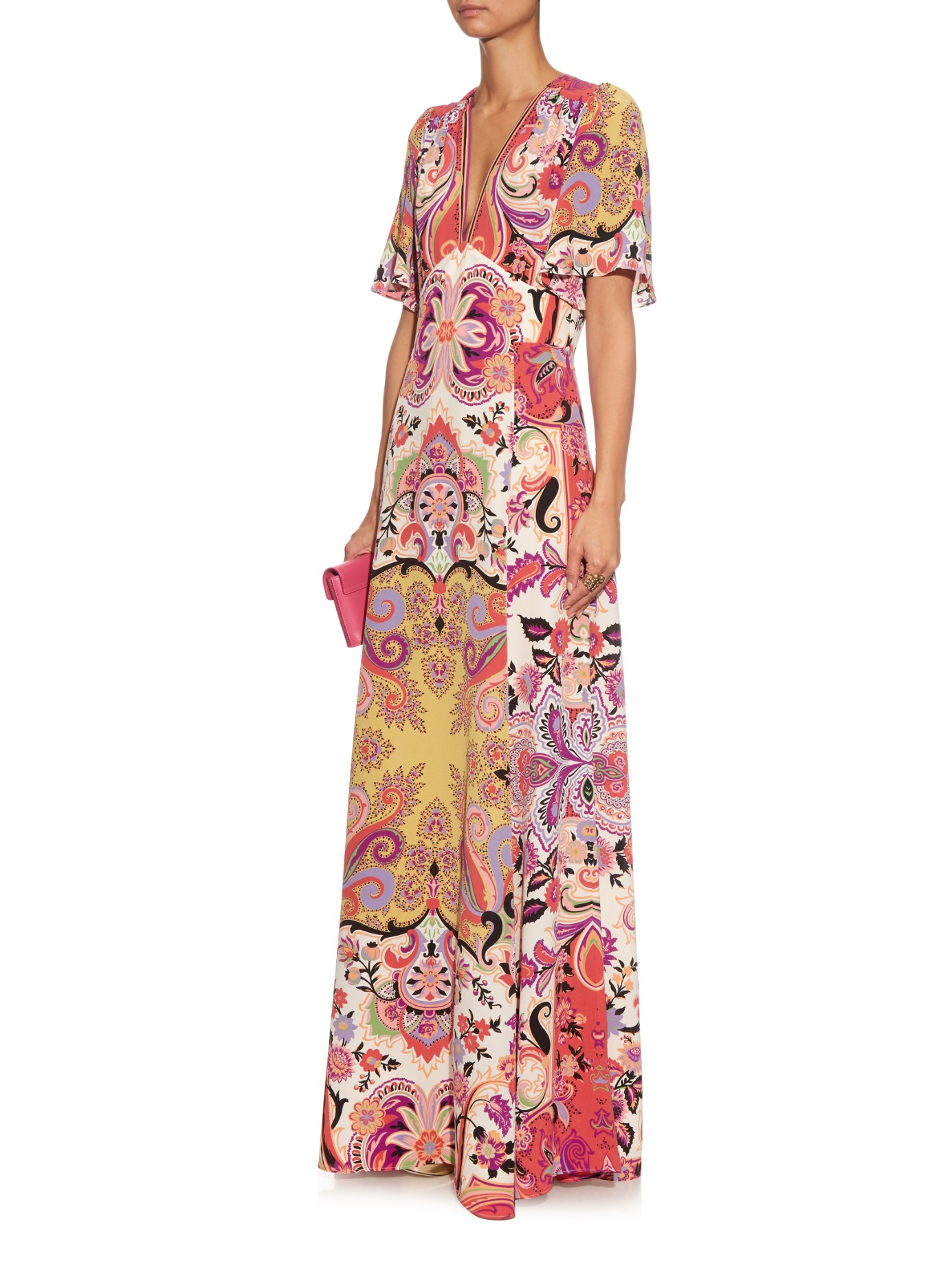 Etro Paisley-Print Silk-Crepe Dress in Pink | Lyst