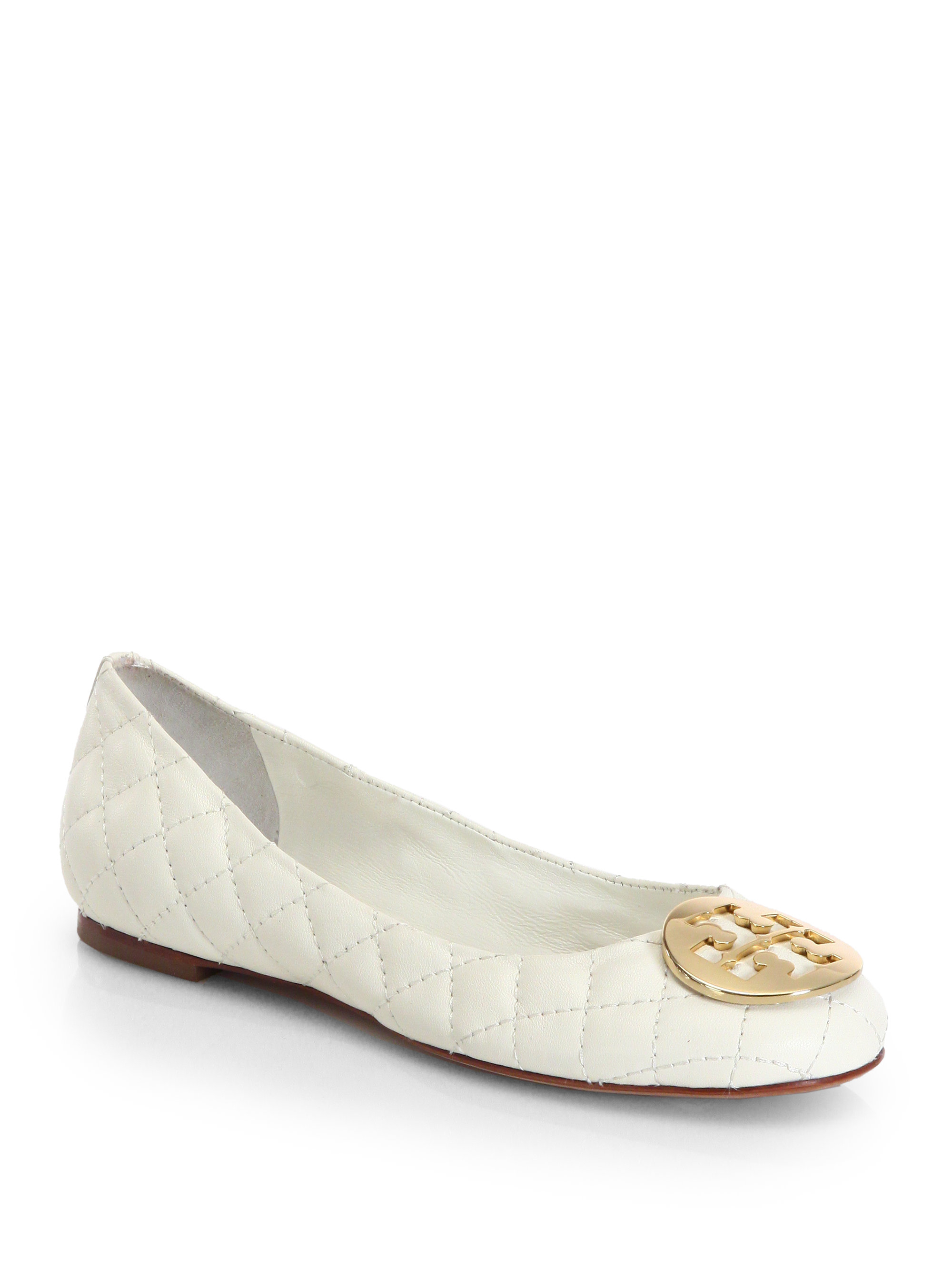 Tory Burch Quinn Quilted Leather Ballet Flats in White (IVORY) | Lyst