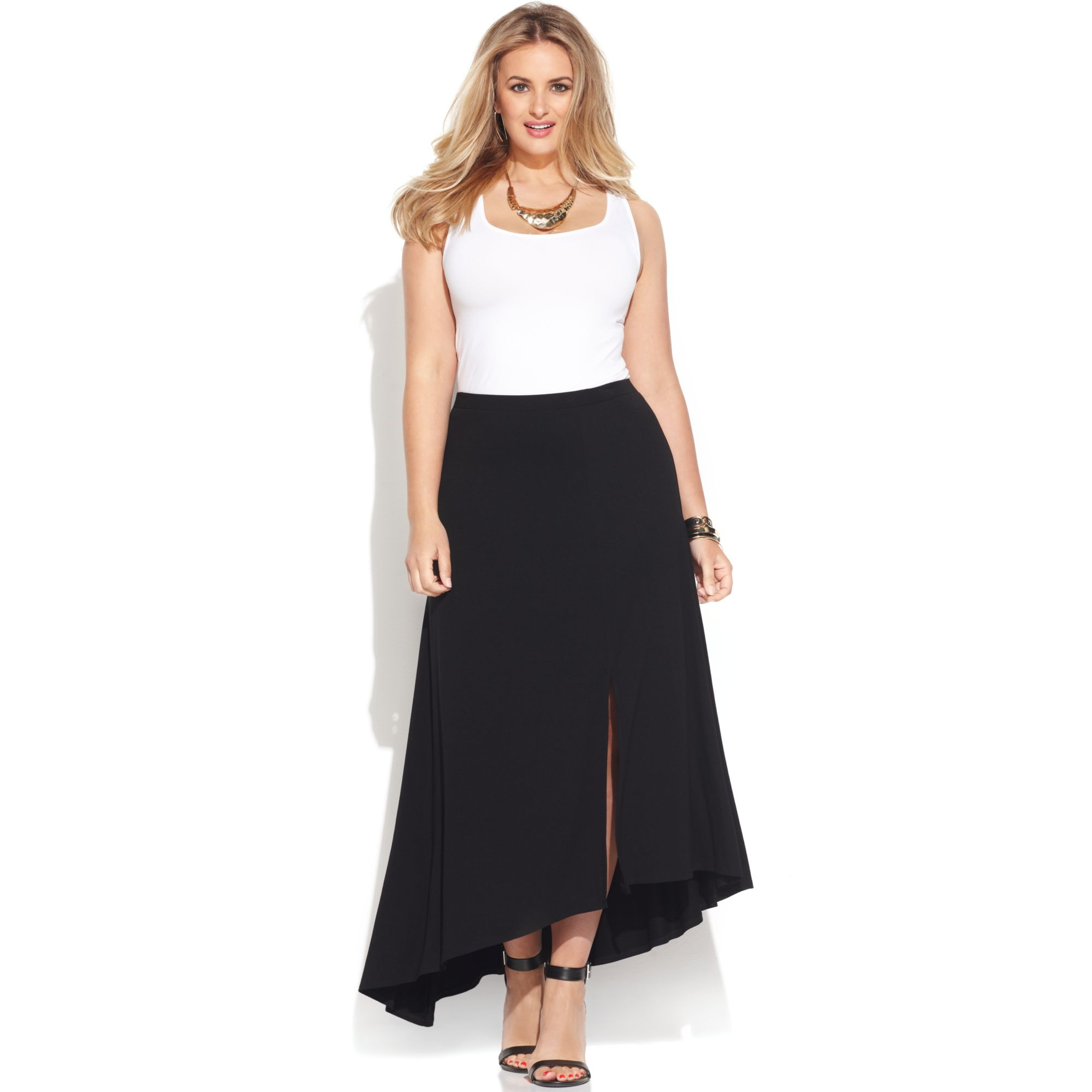 Vince Camuto Plus Size Asymmetrical Maxi Skirt In Black Lyst