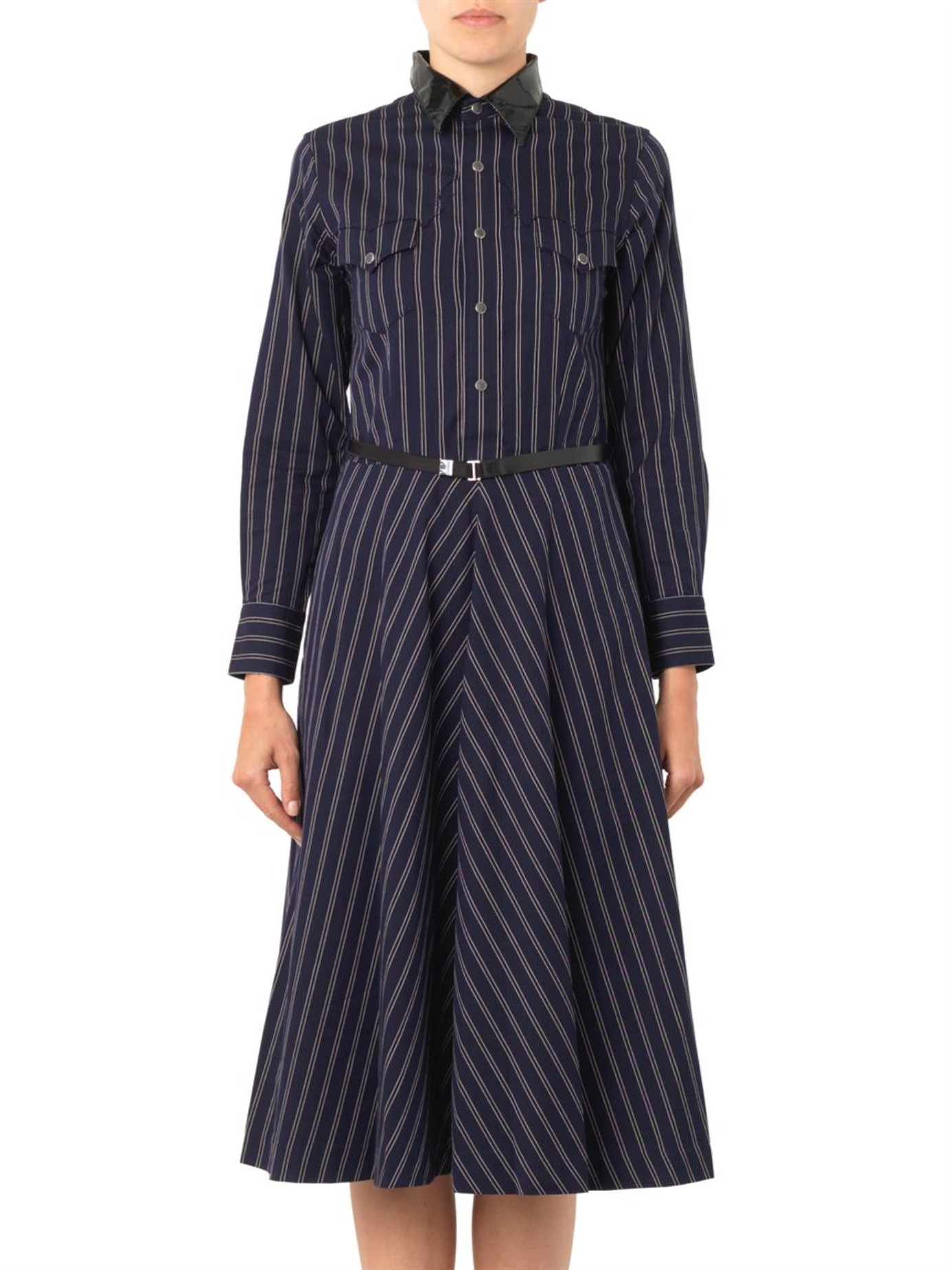 Lyst - Toga Striped Cotton-Twill Dress in Blue