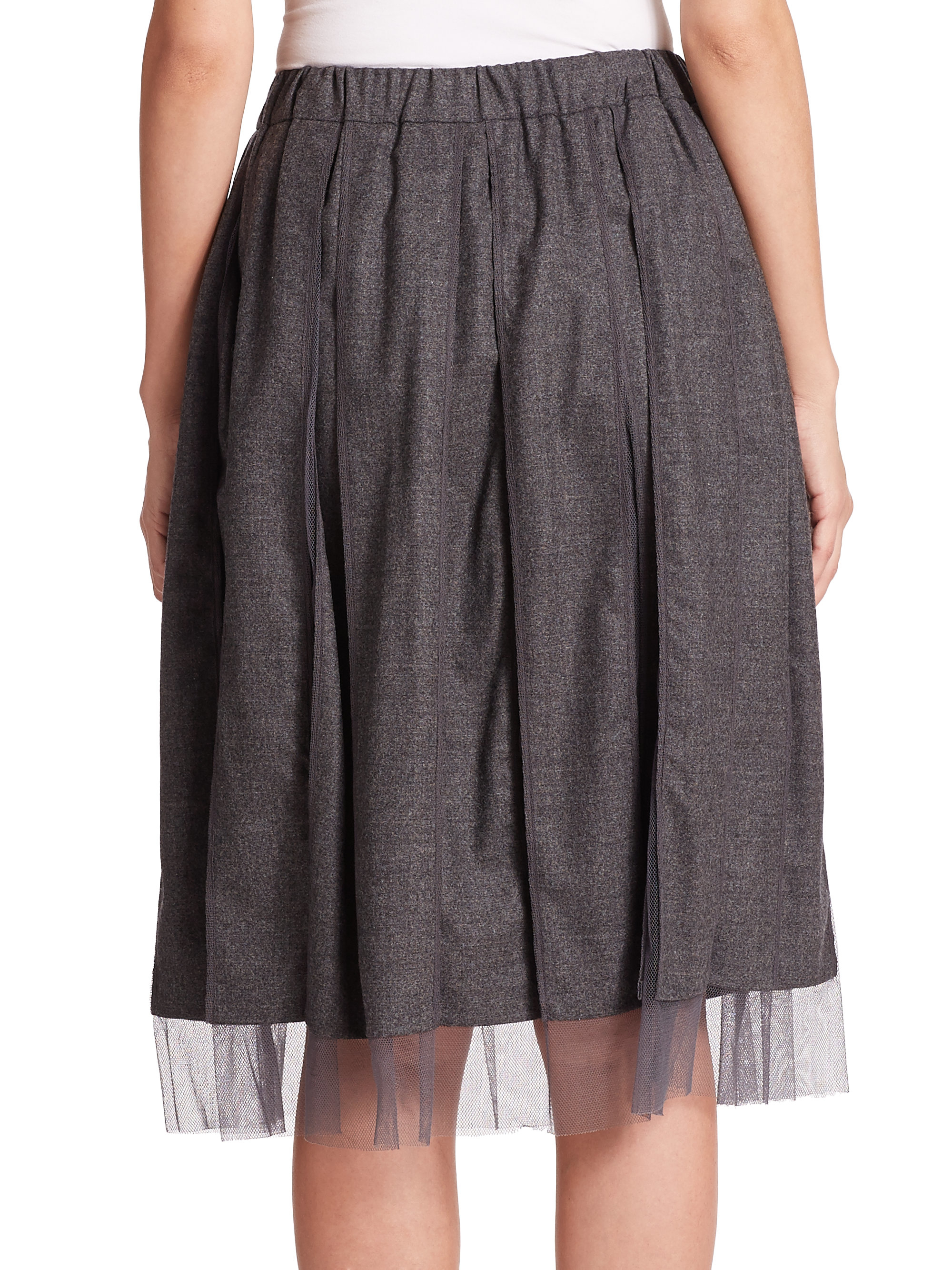 Lyst Brunello Cucinelli Tulletrimmed Wool Flannel Skirt in Gray