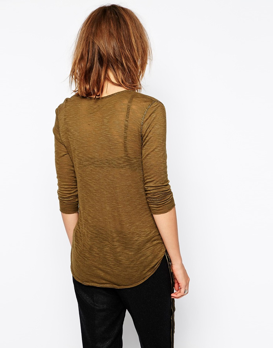 Lyst - Zadig & Voltaire Zadig And Voltaire T-Shirt With Open Henley ...