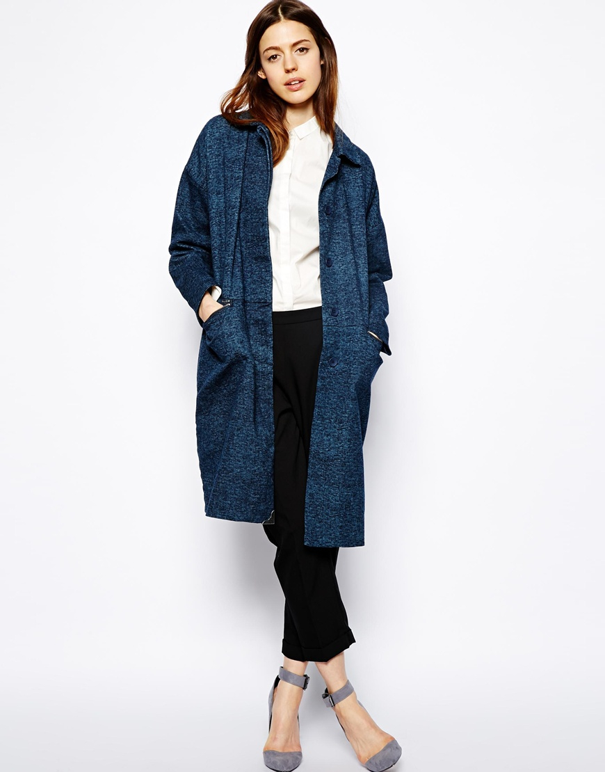 Lyst Asos Denim Duster Coat in Blue