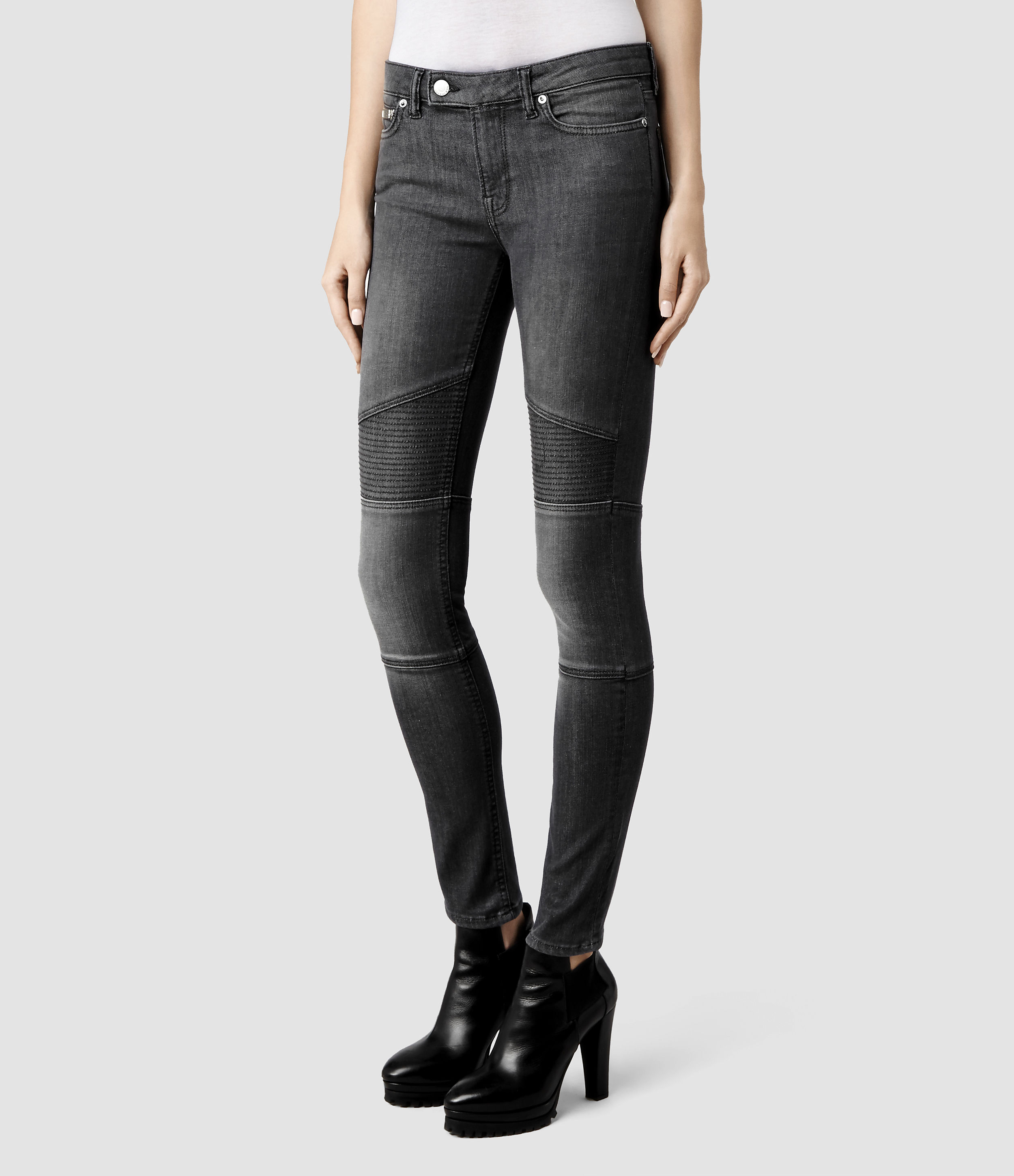 Lyst - Allsaints Biker Jeans/grey in Gray