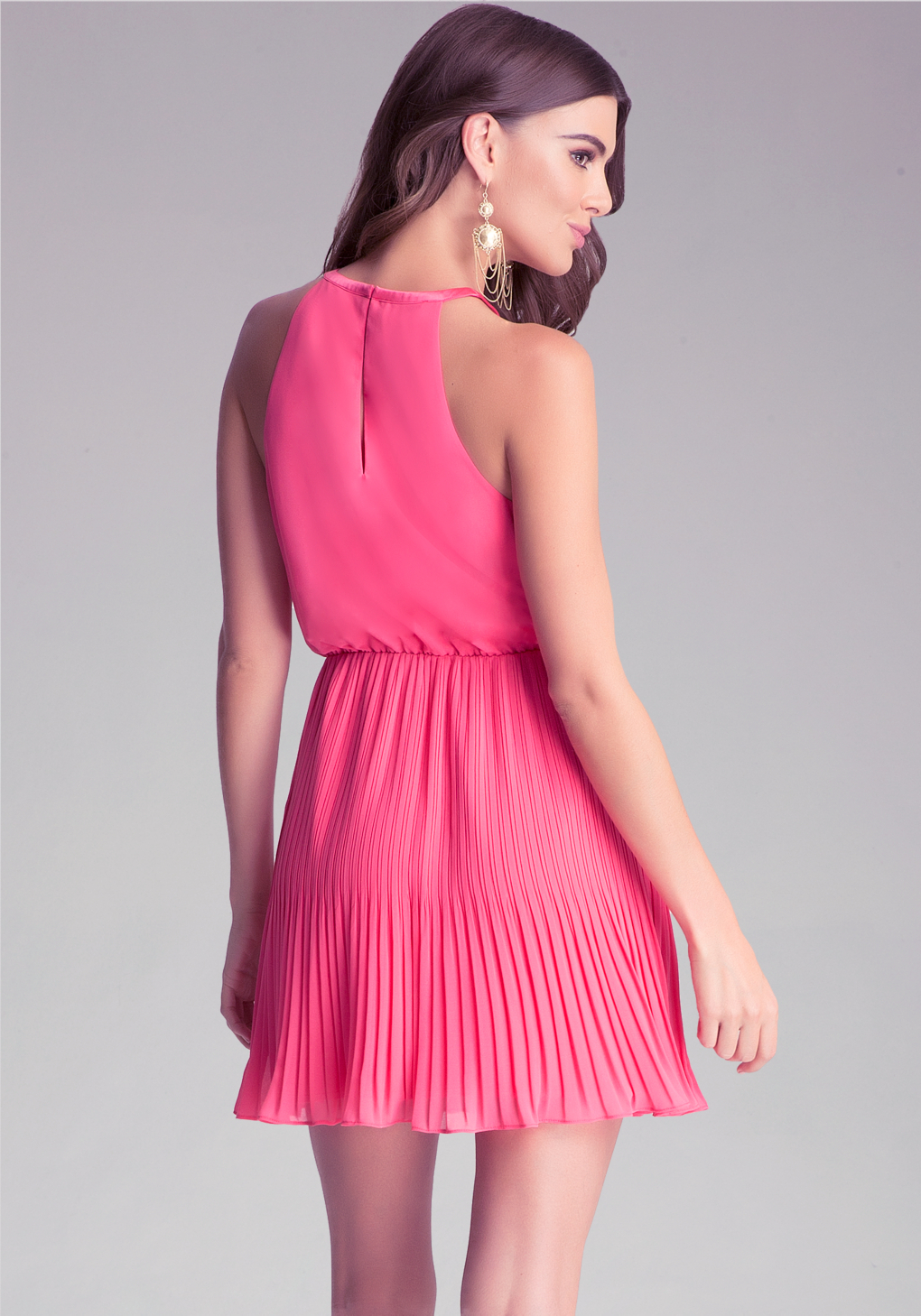 Bebe Pleated Halter Dress In Pink Lyst 6804