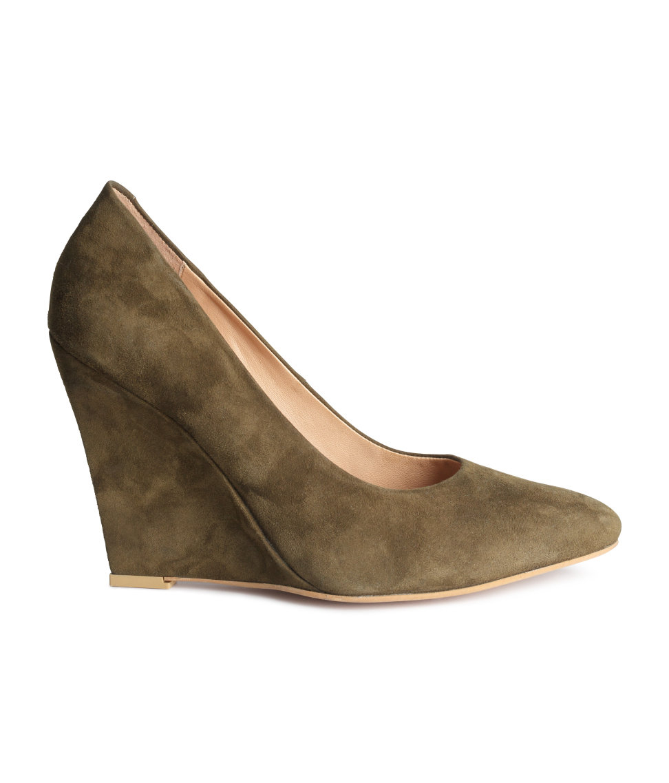 Lyst H&amp;M Suede Wedge Court Shoes in Green
