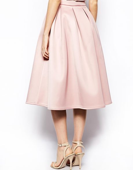 Asos Tall Premium Prom Midi Skirt In Bonded Crepe in Pink | Lyst
