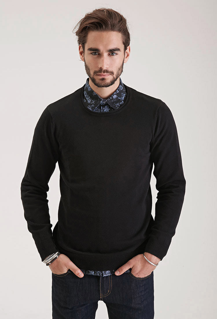 Lyst - Forever 21 Classic Crew Neck Sweater in Black for Men